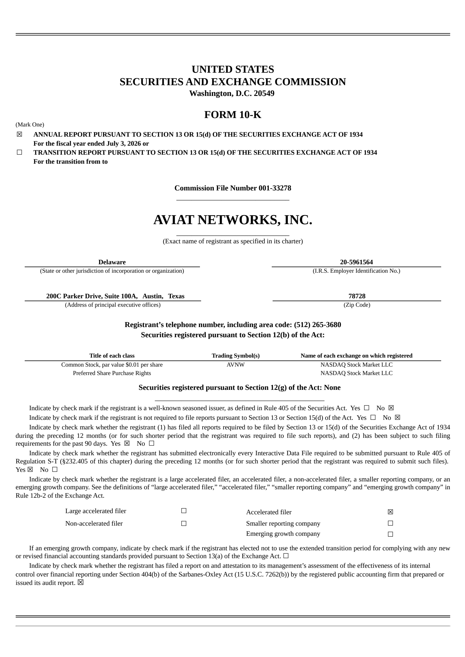 Aviat Networks' Q4 2026 Annual report