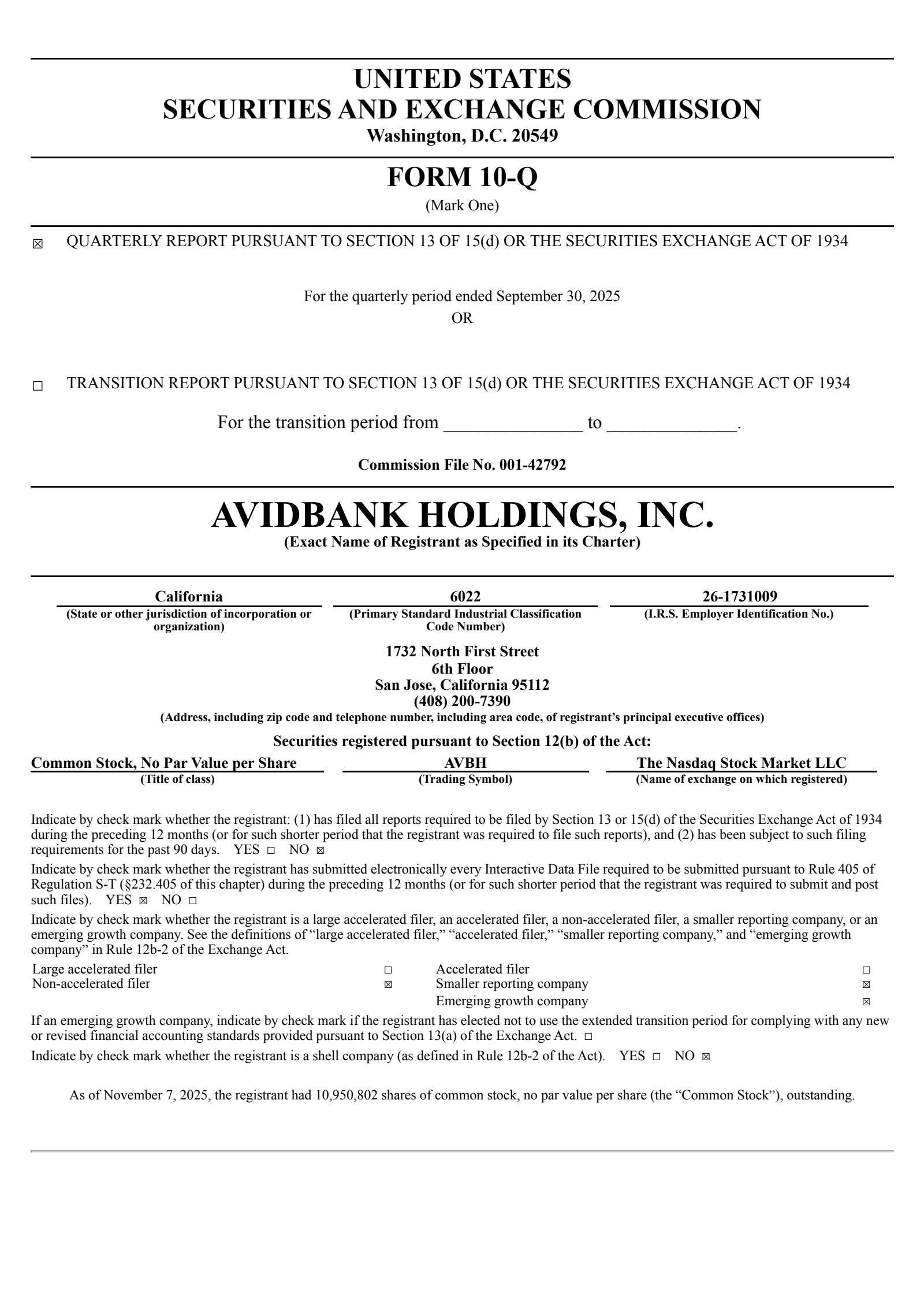 Avidbank's Q3 2025 Quarterly Report