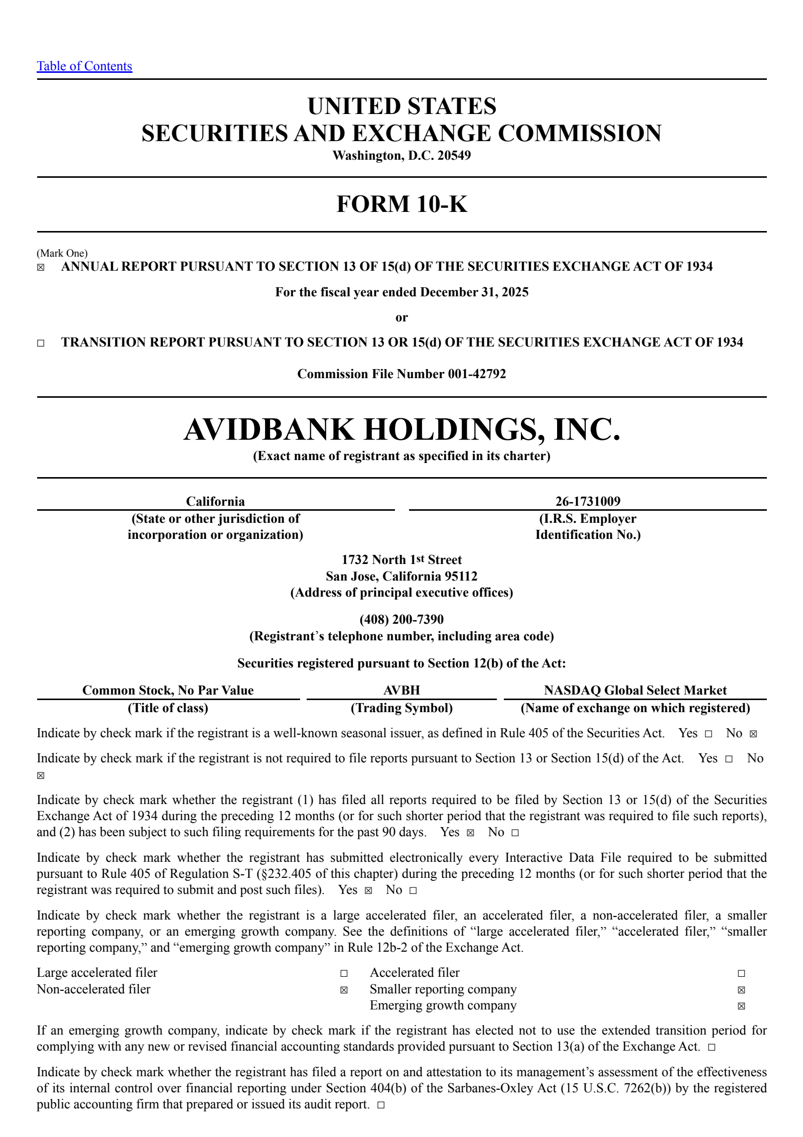 Avidbank's Q4 2025 Annual report
