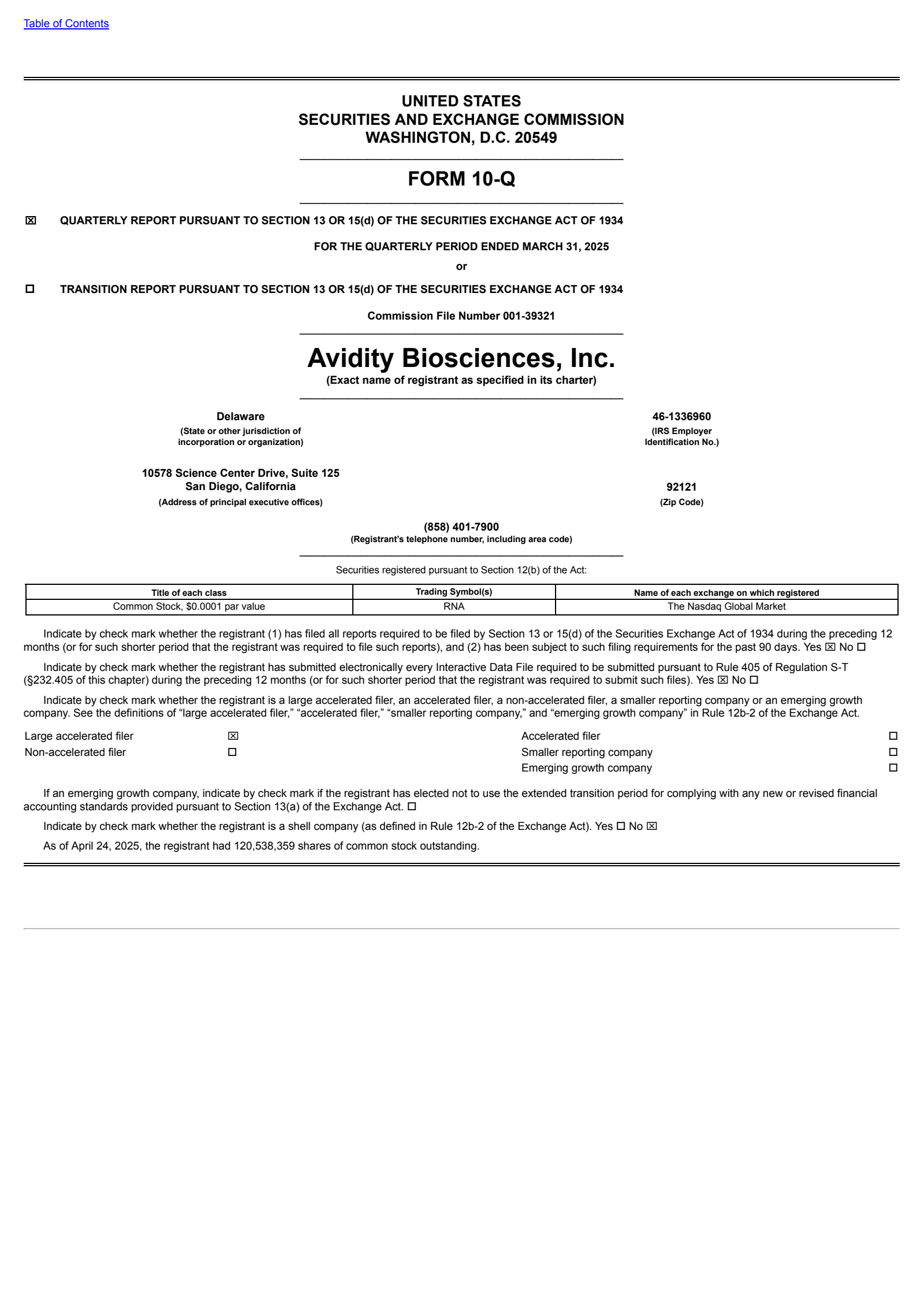 Avidity Biosciences' Q1 2025 Quarterly report