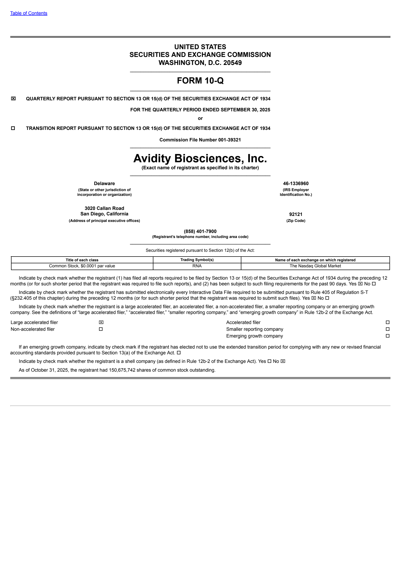 Avidity Biosciences' Q3 2025 Quarterly report