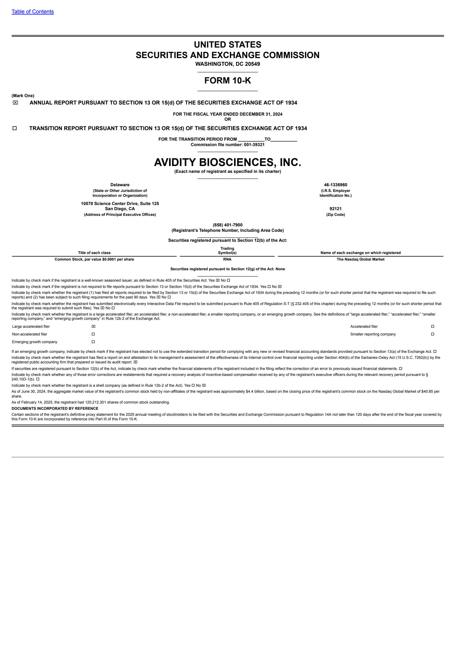 Avidity Biosciences' Q4 2024 Annual report