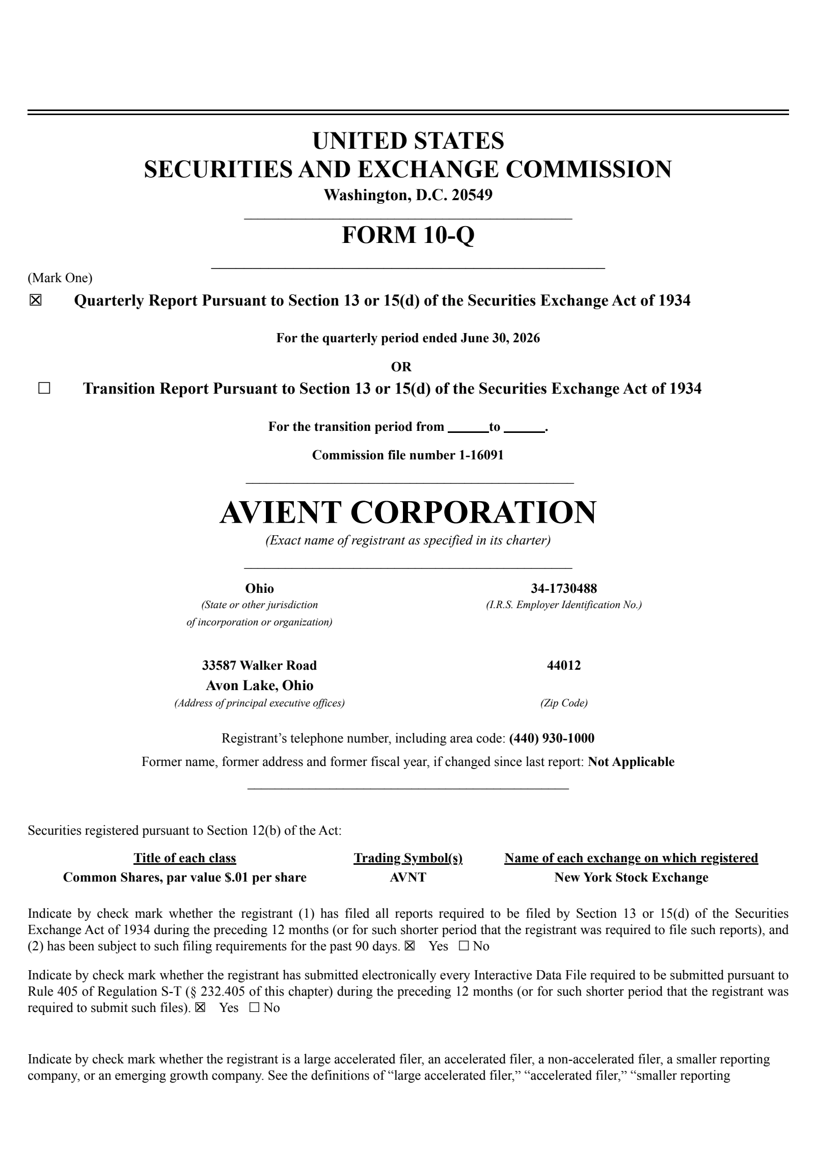 Avient's Q2 2026 Quarterly report