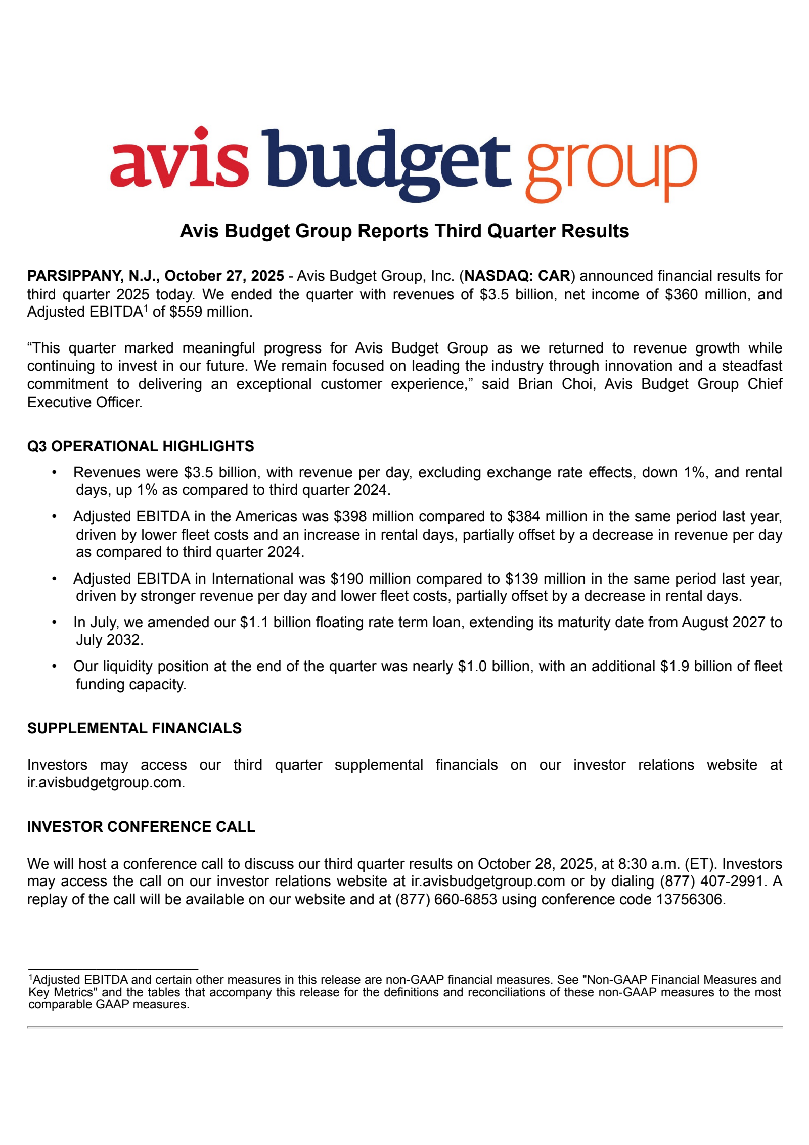Avis Budget Group's Q3 2025 Earnings Release