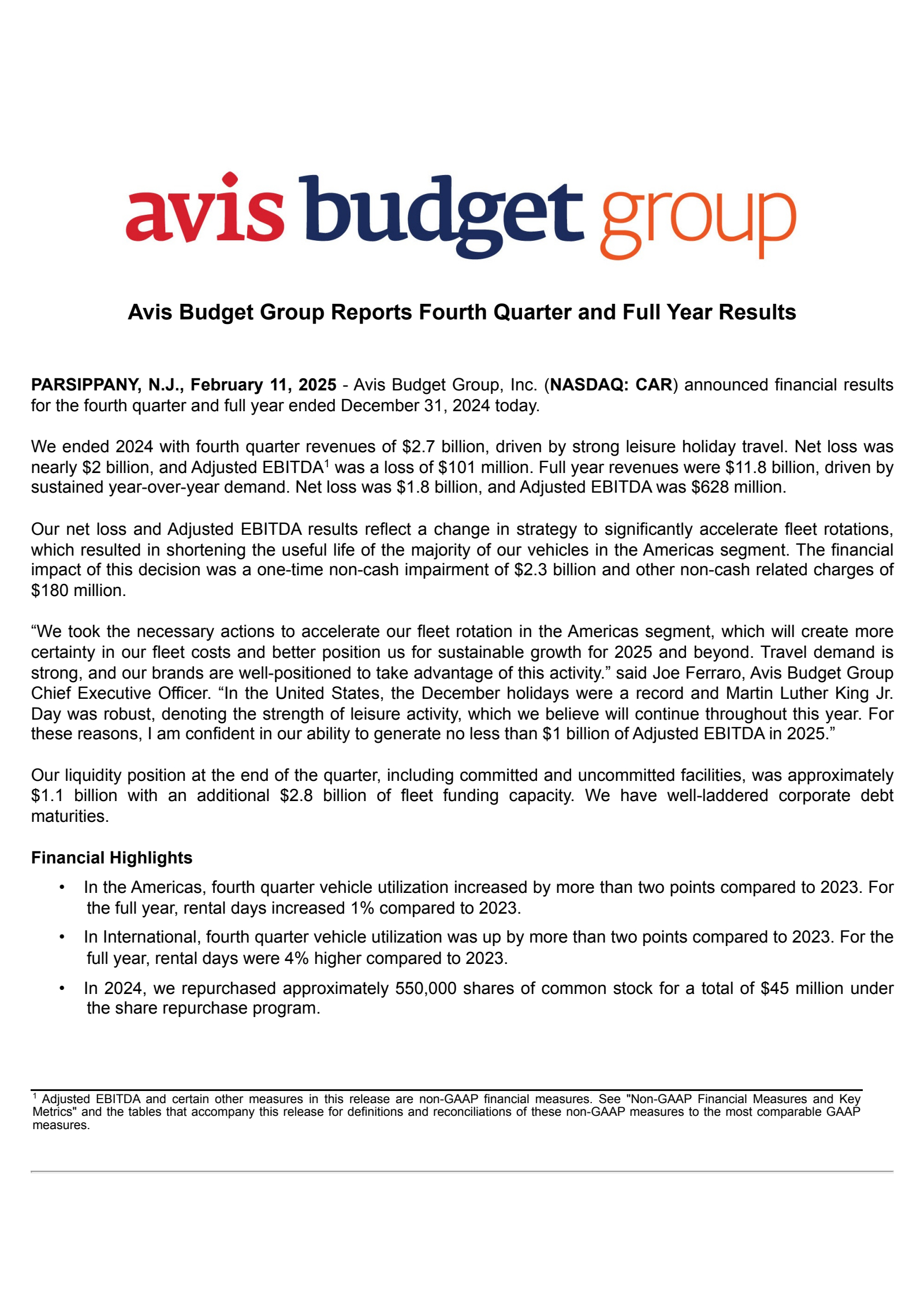 Avis Budget Group's Q4 2024 Press Release