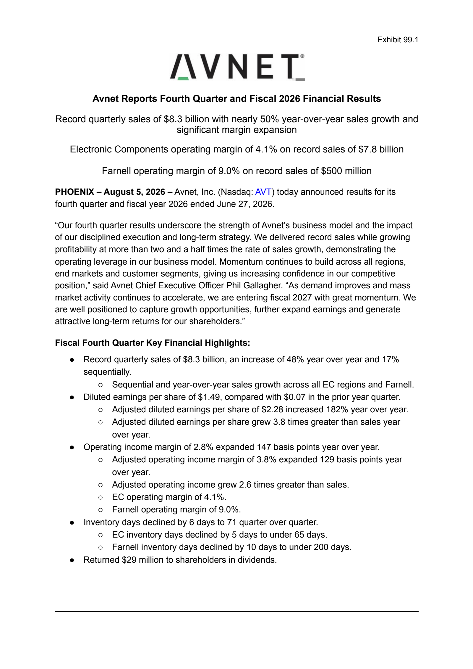 Avnet's Q4 2026 Press Release