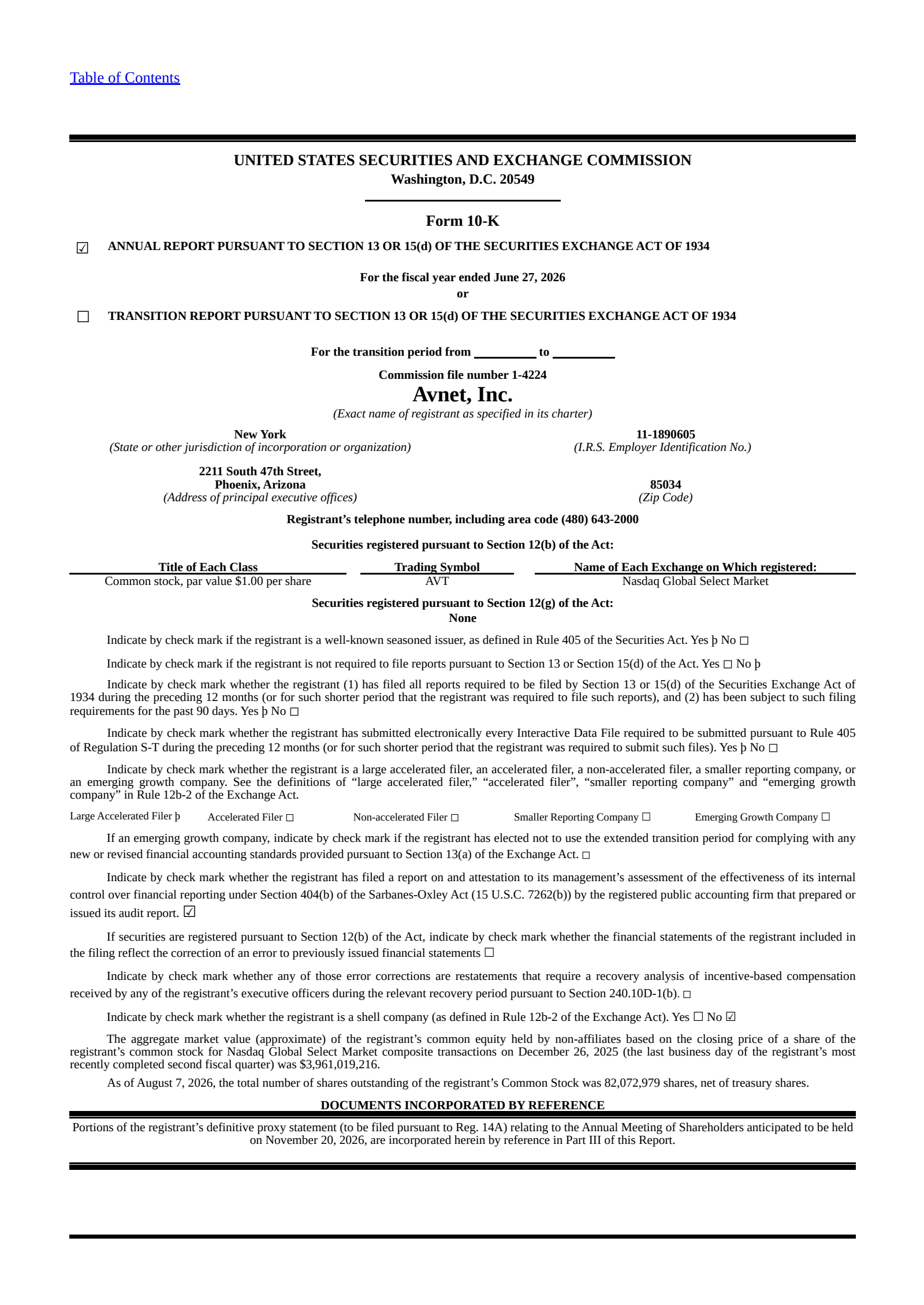 Avnet's Q4 2026 Annual report