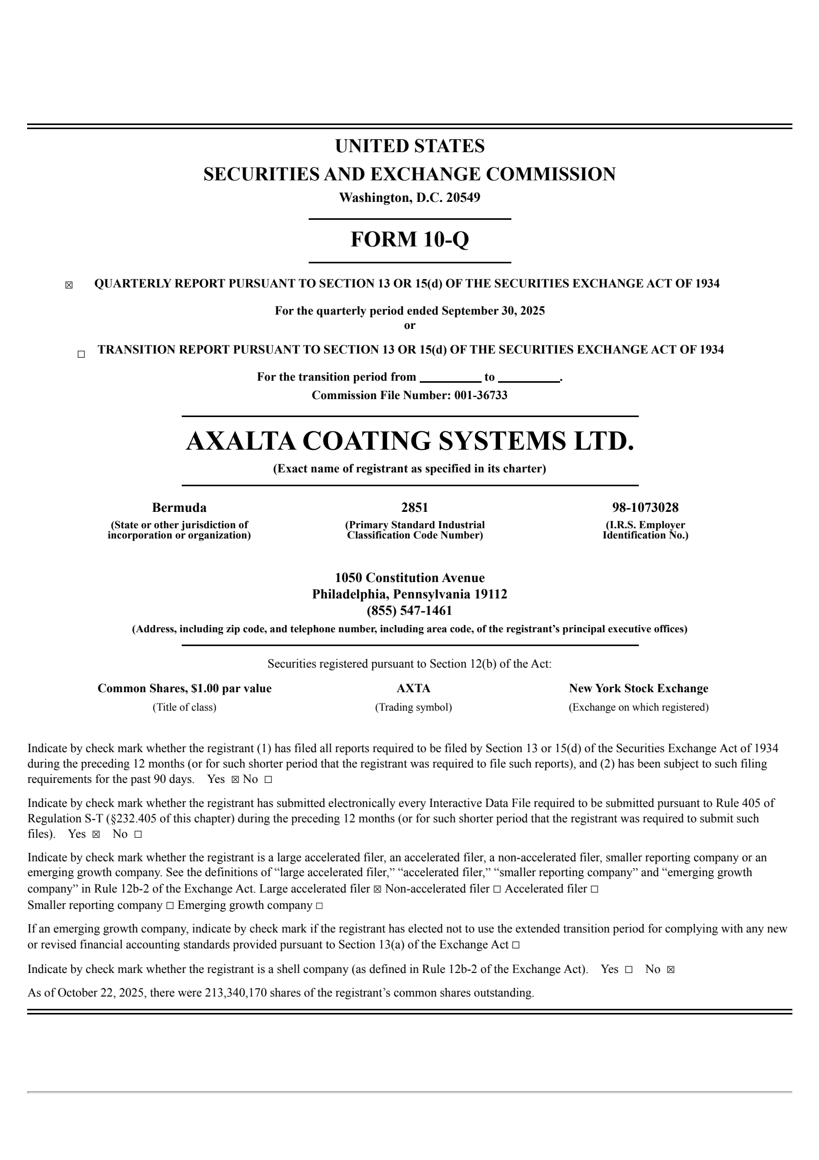 Axalta Coating Systems' Q3 2025 Quarterly Report