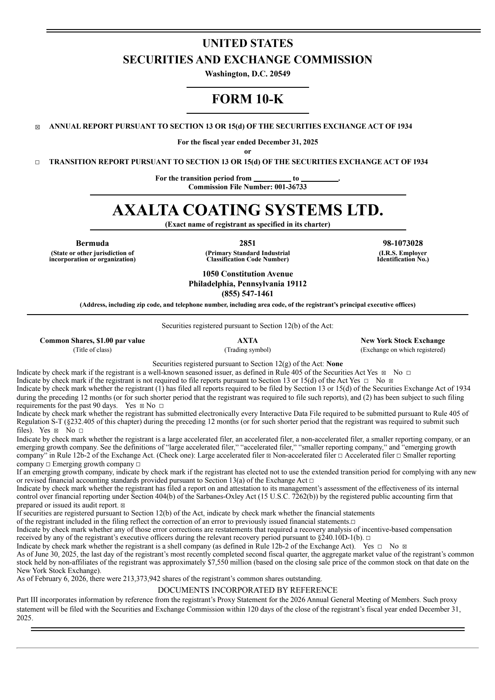 Axalta Coating Systems' Q4 2025 Annual report