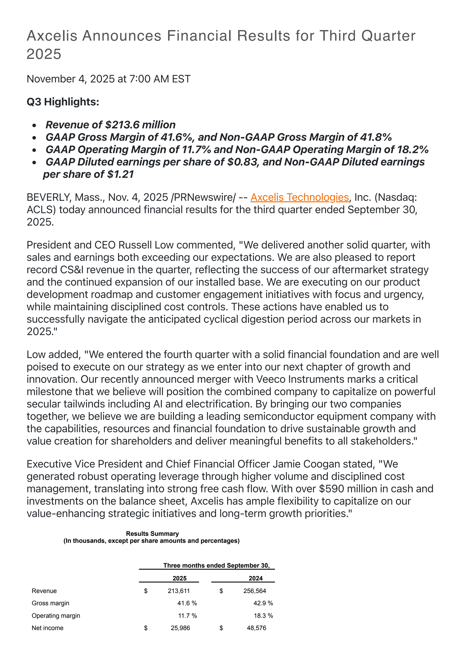 Axcelis Technologies' Q3 2025 Earnings Release