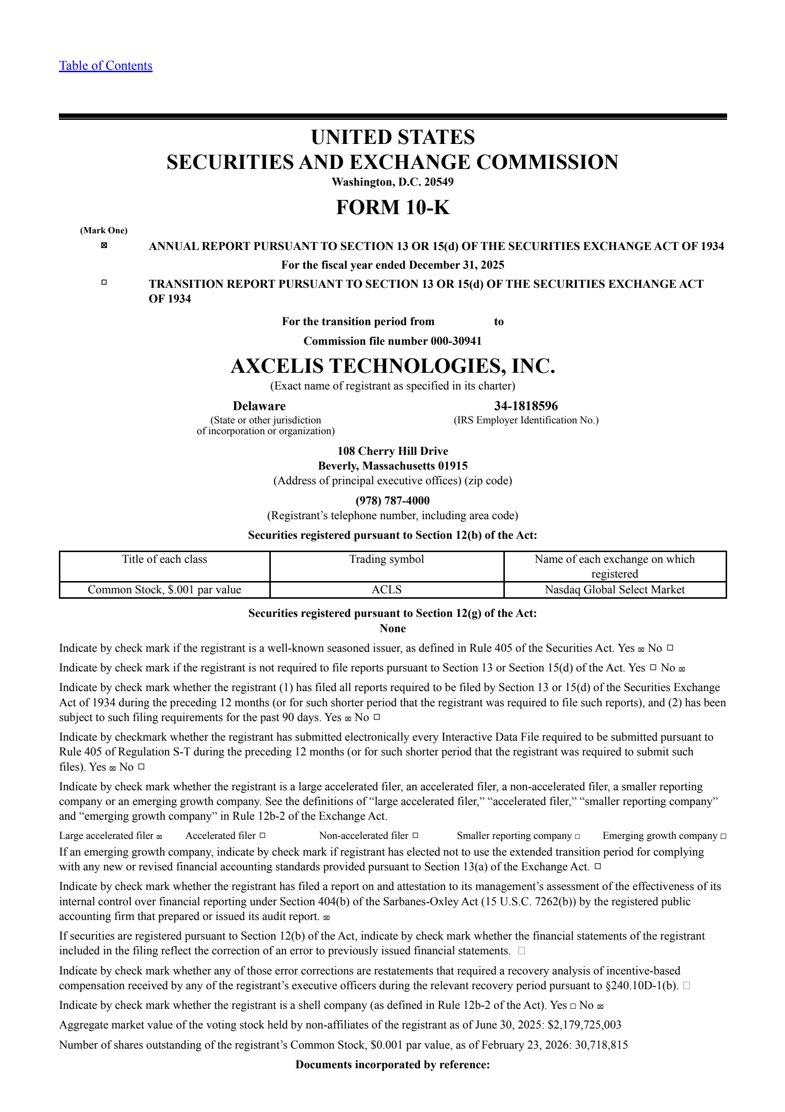Axcelis Technologies' Q4 2025 Annual report