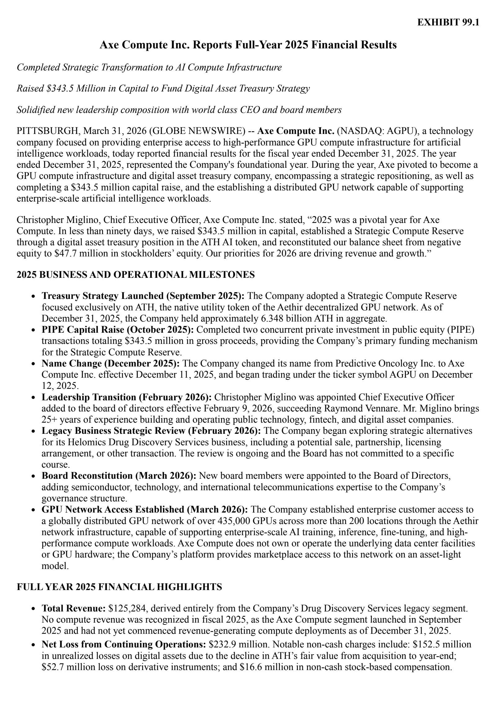 Predictive Oncology's Q4 2025 Press Release