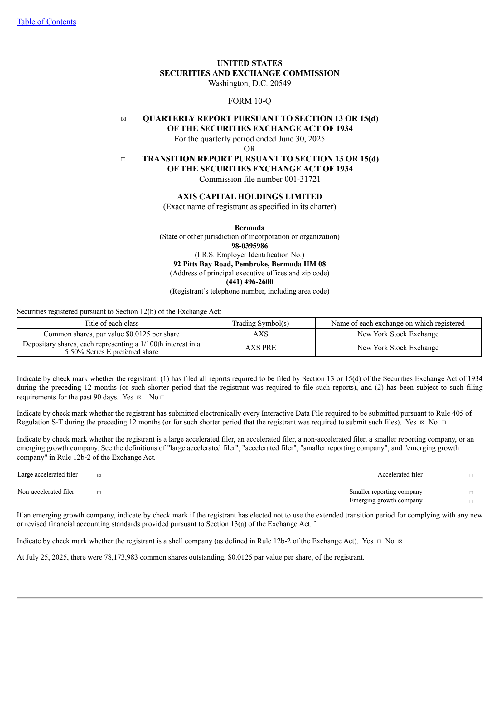 Axis Capital's Q2 2025 Quarterly report