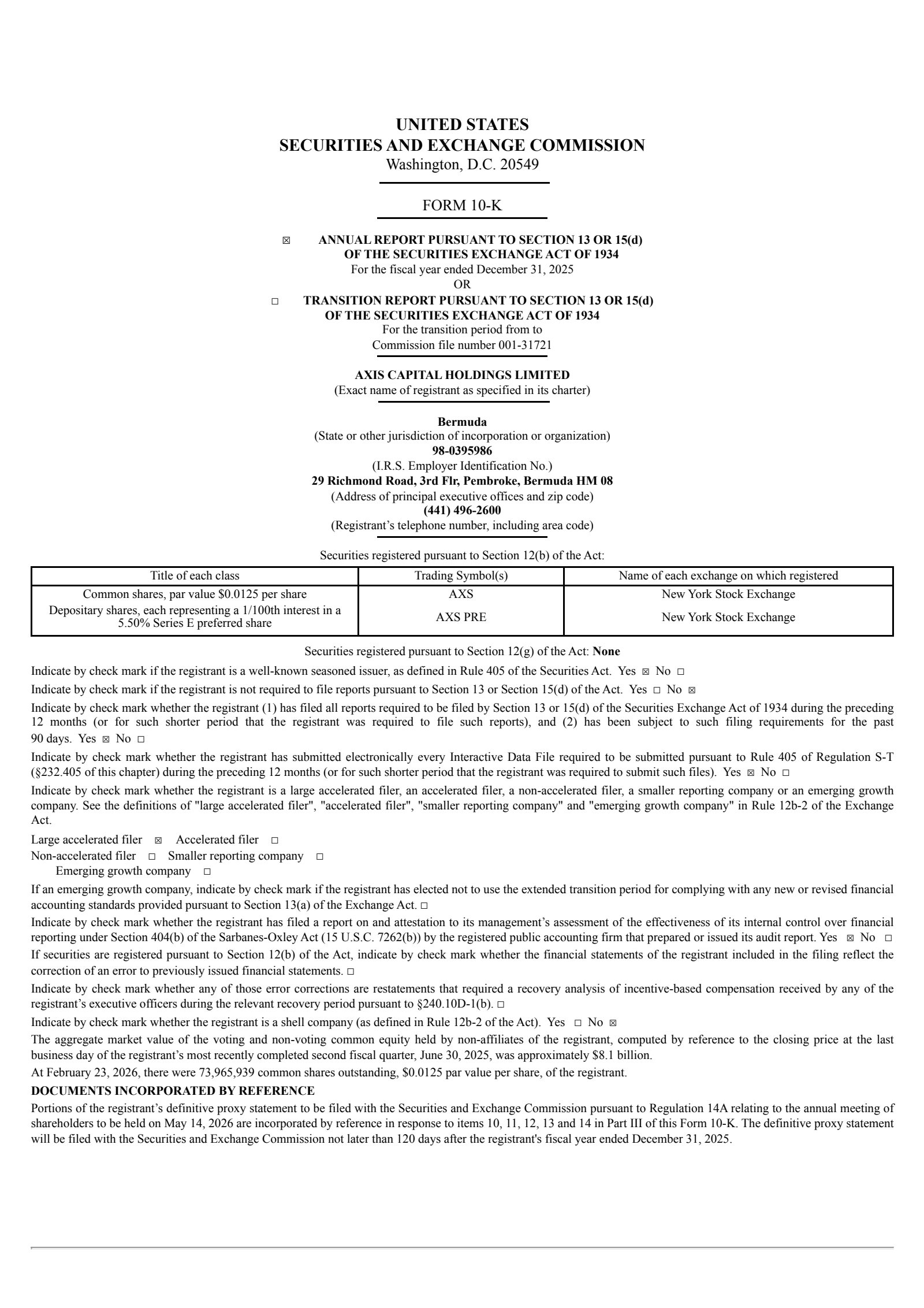 Axis Capital's Q4 2025 Annual report