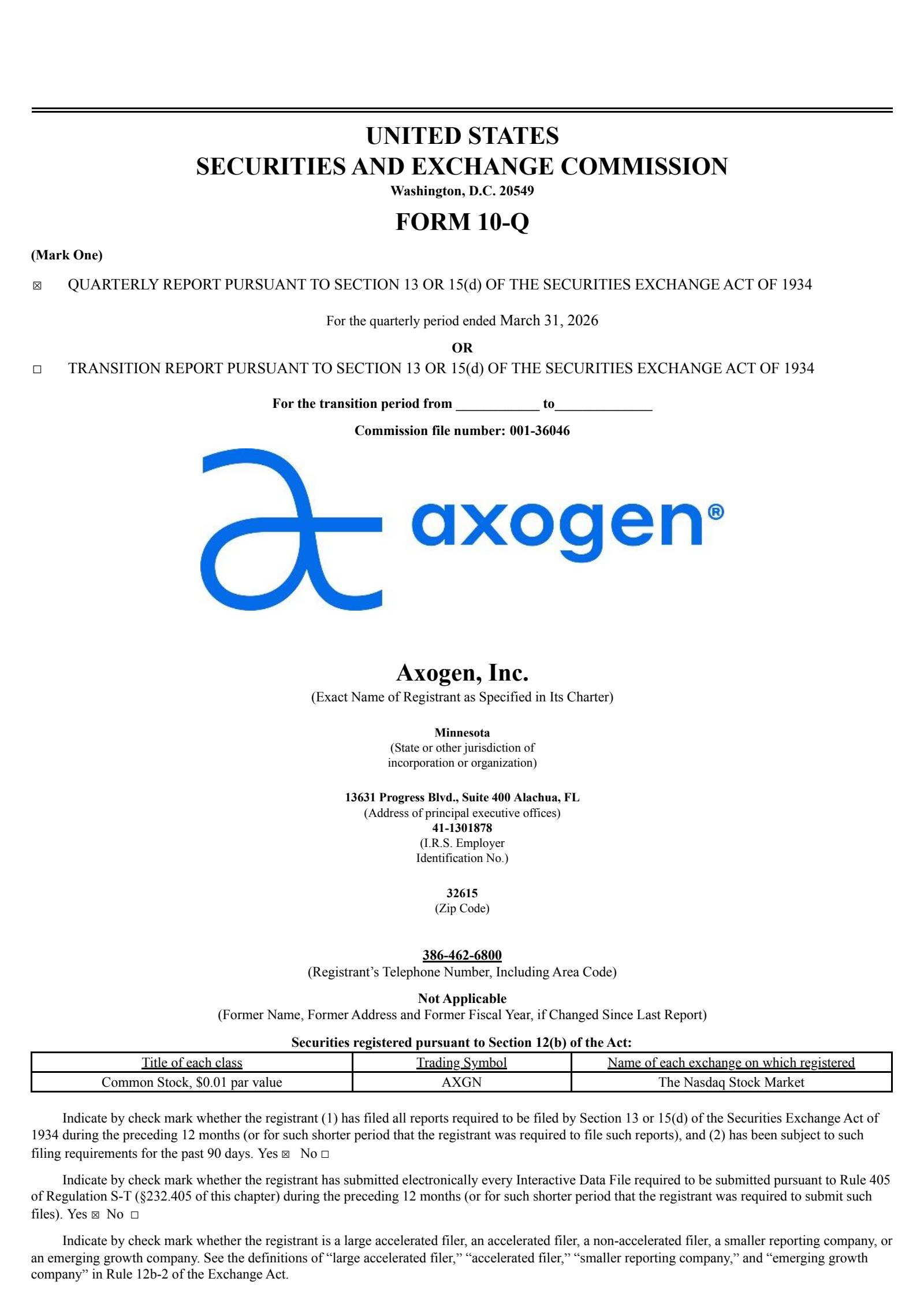 AxoGen's Q1 2026 Quarterly report