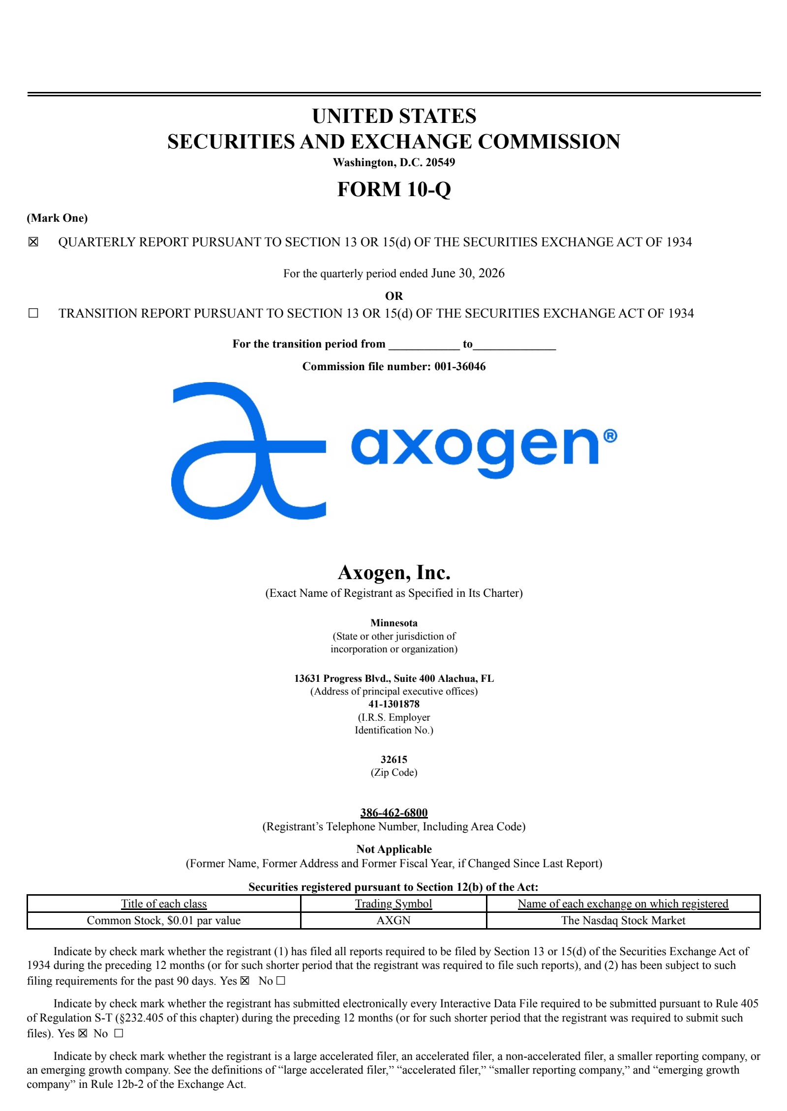 AxoGen's Q2 2026 Quarterly report