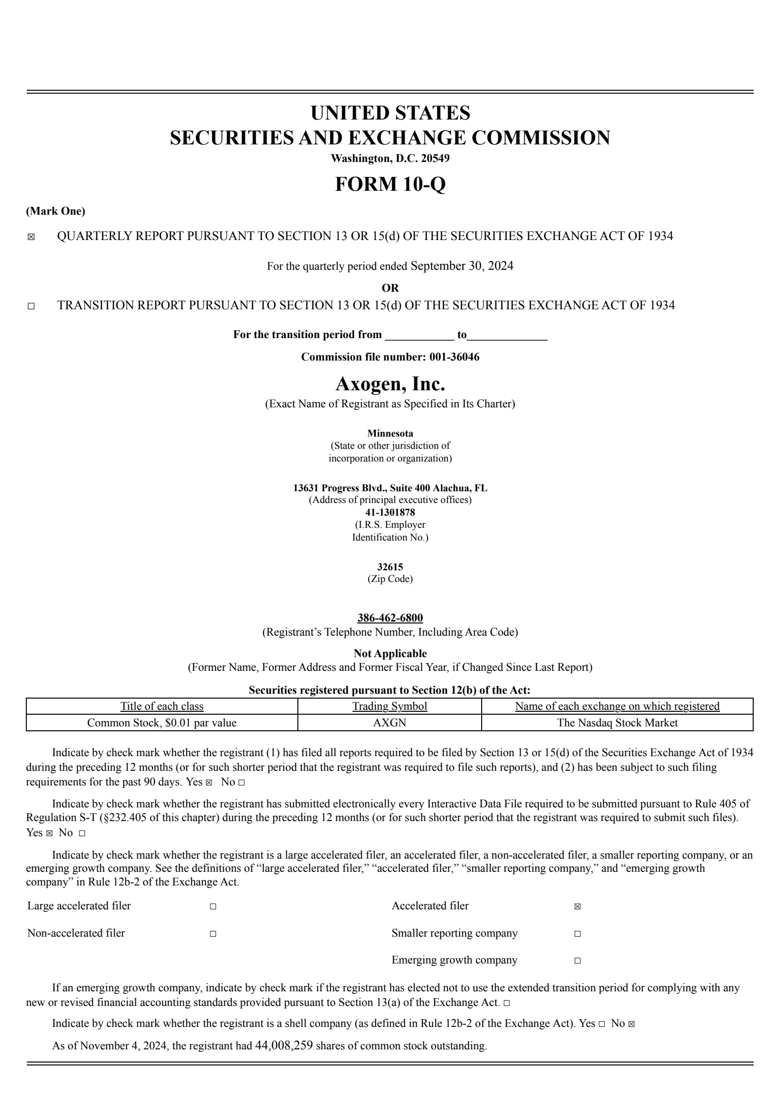 AxoGen's Q3 2024 Quarterly report