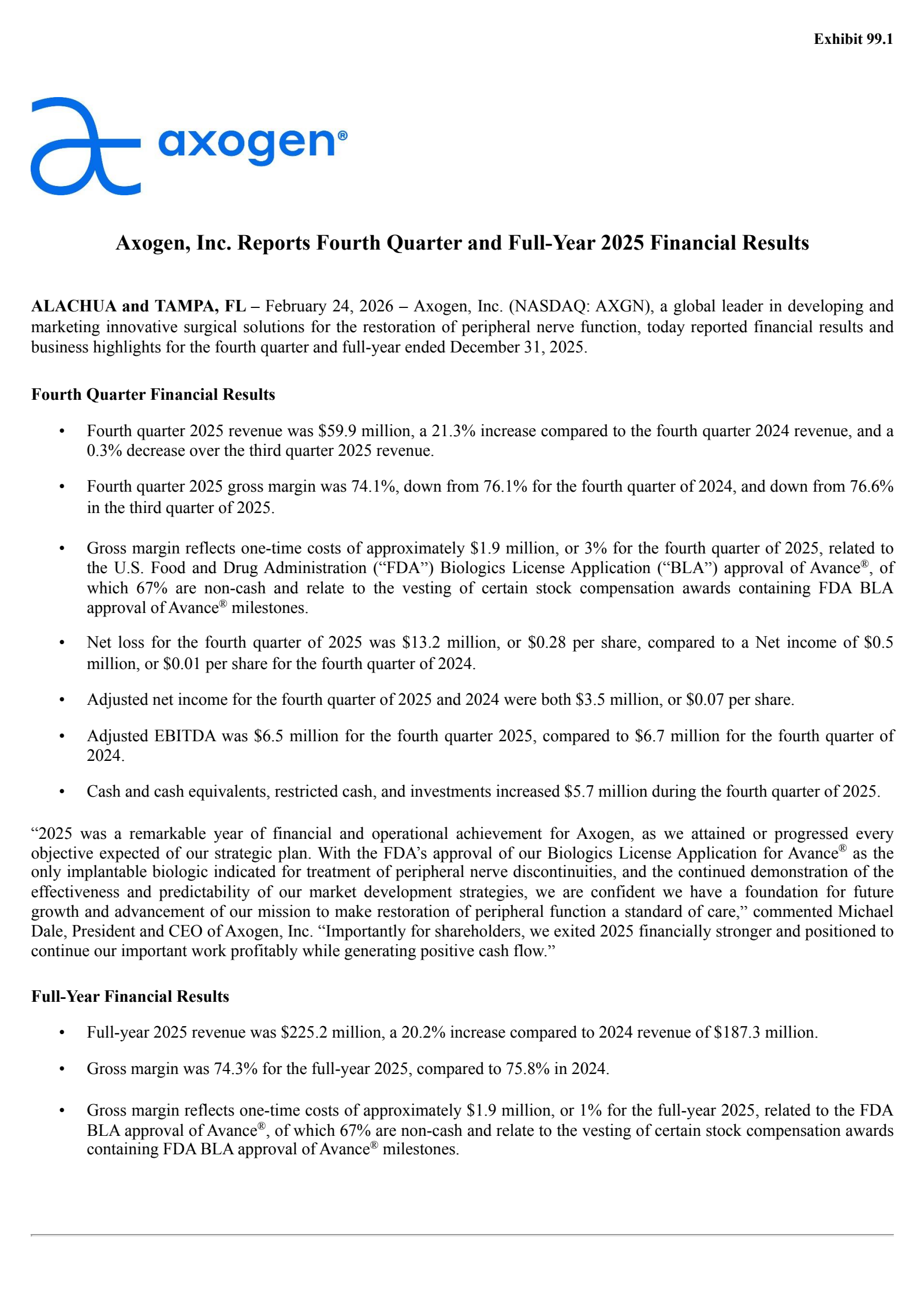 AxoGen's Q4 2025 Press Release