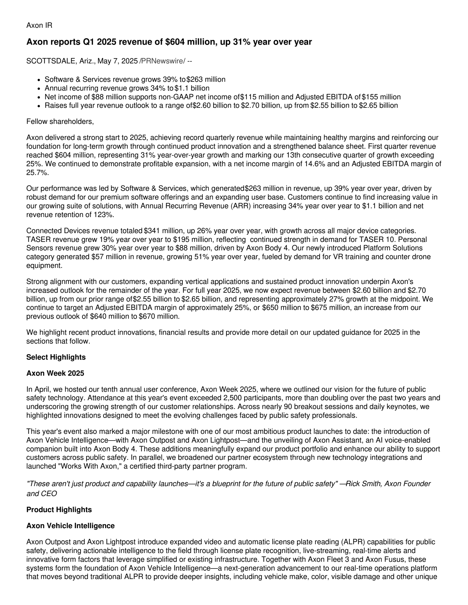 Axon Enterprise's Q1 2025 Earnings Release