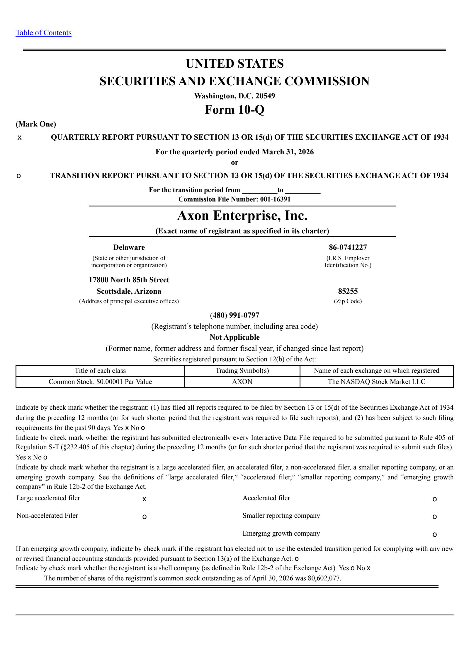 Axon Enterprise's Q1 2026 Quarterly report