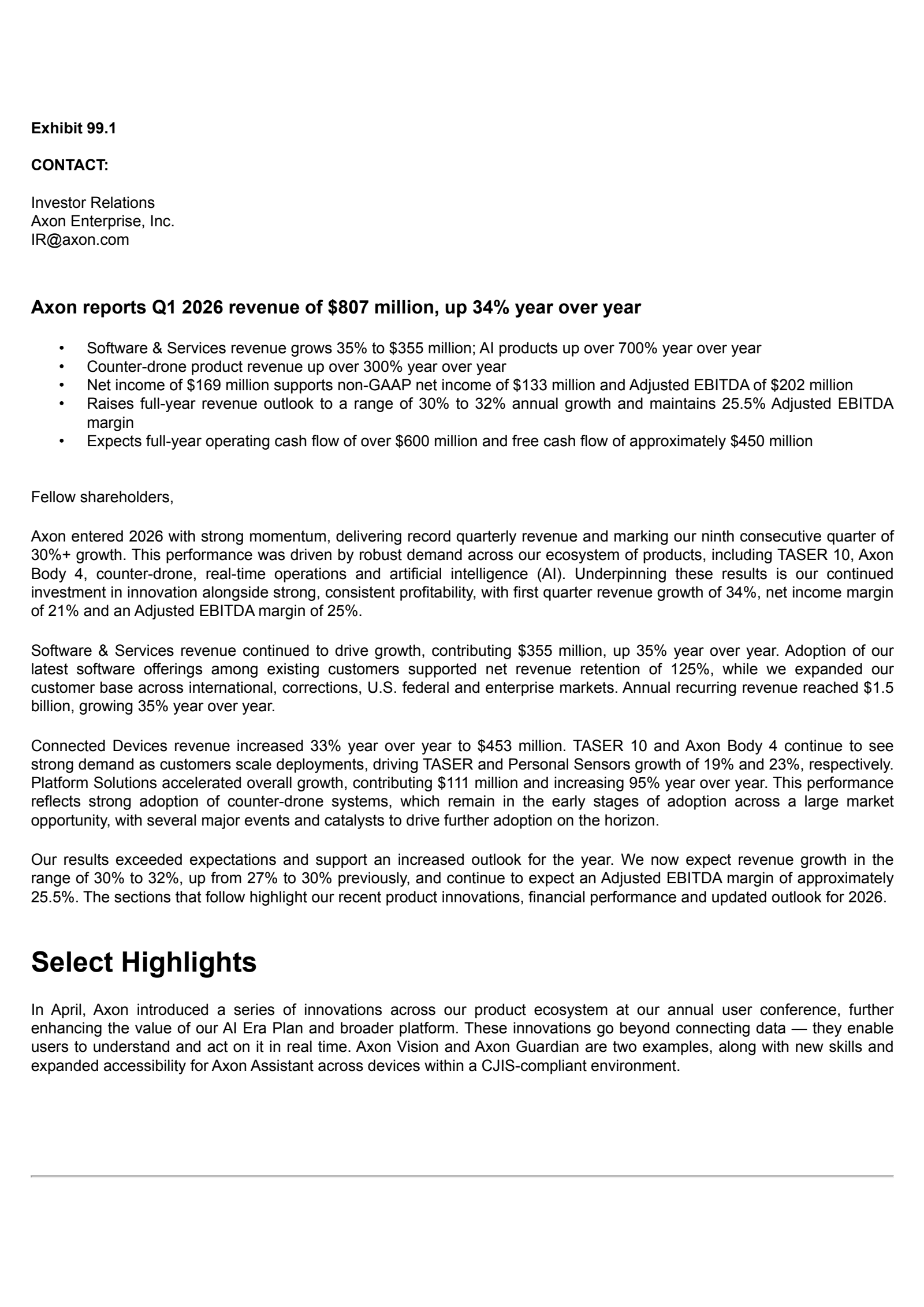 Axon Enterprise's Q1 2026 Press Release