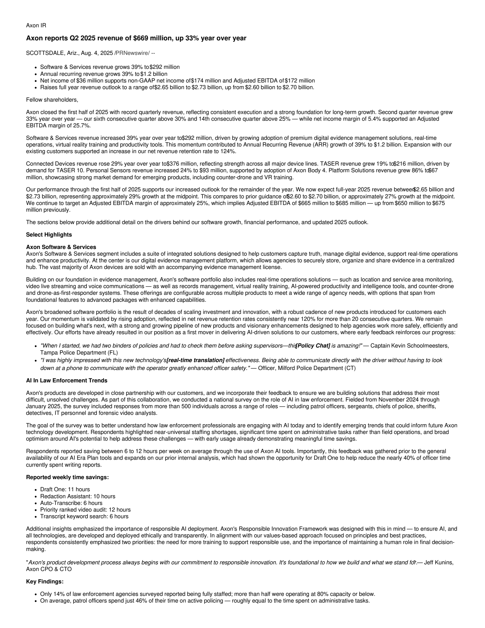 Axon Enterprise's Q2 2025 Earnings Release