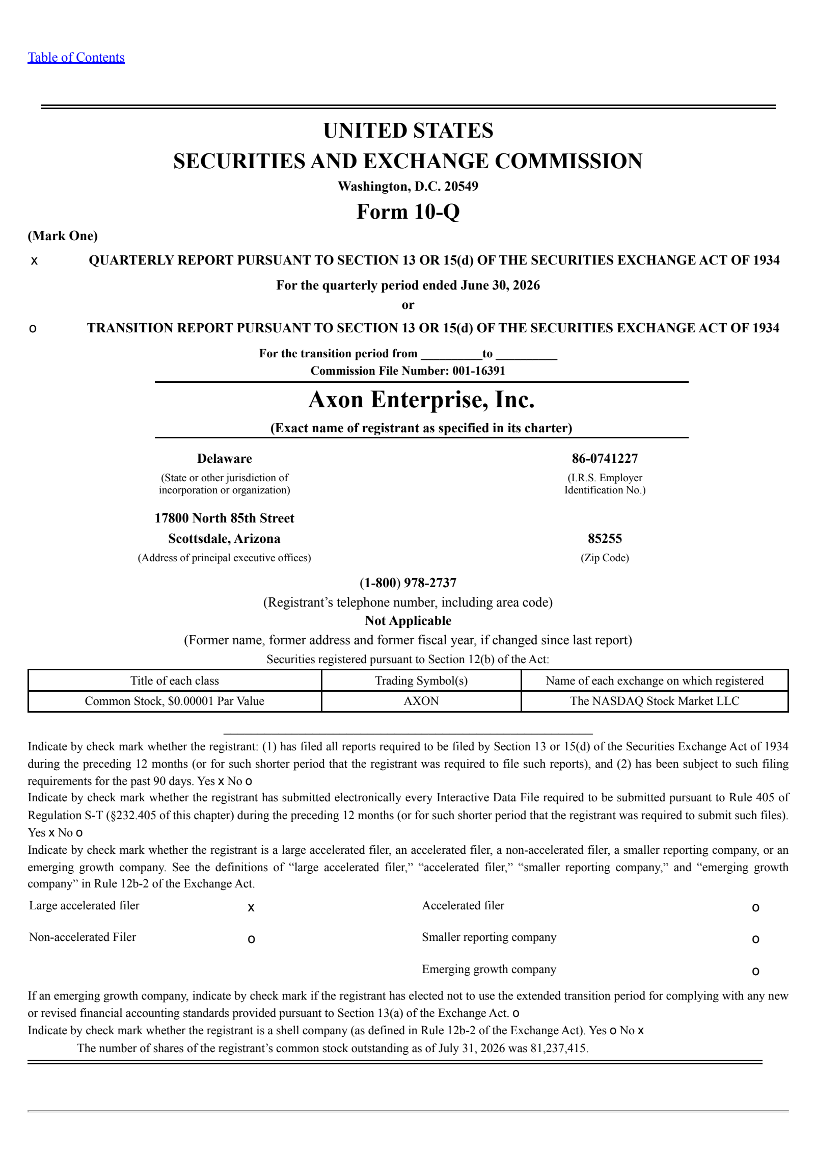 Axon Enterprise's Q2 2026 Quarterly report