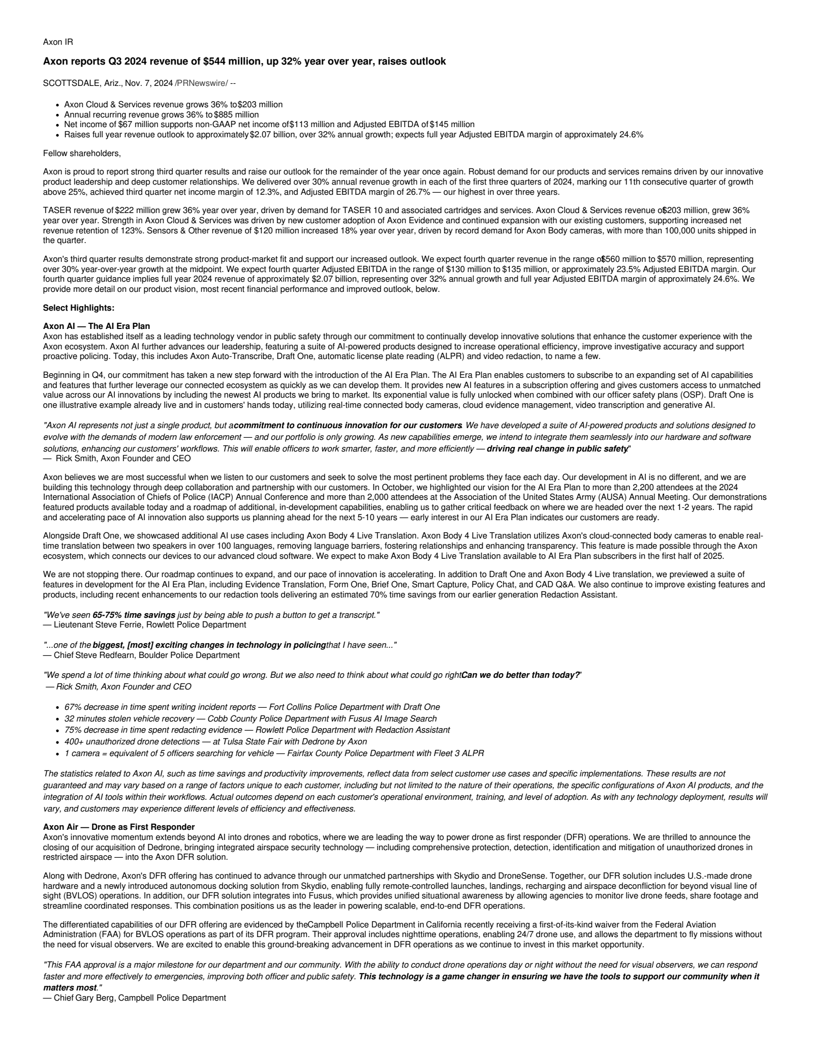 Axon Enterprise's Q3 2024 Earnings Release