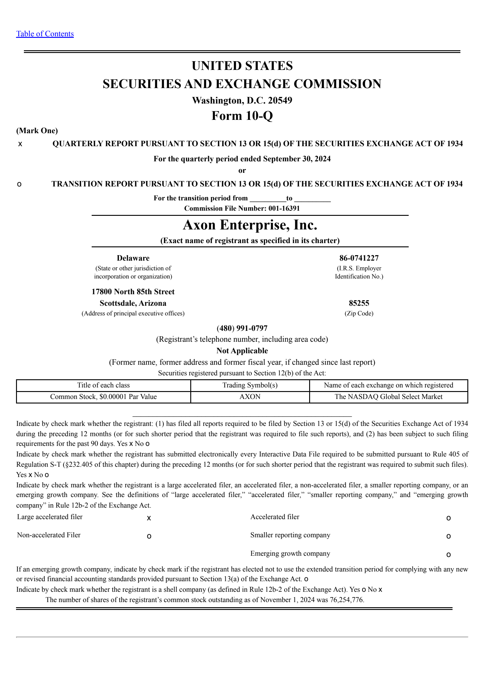 Axon Enterprise's Q3 2024 Quarterly report