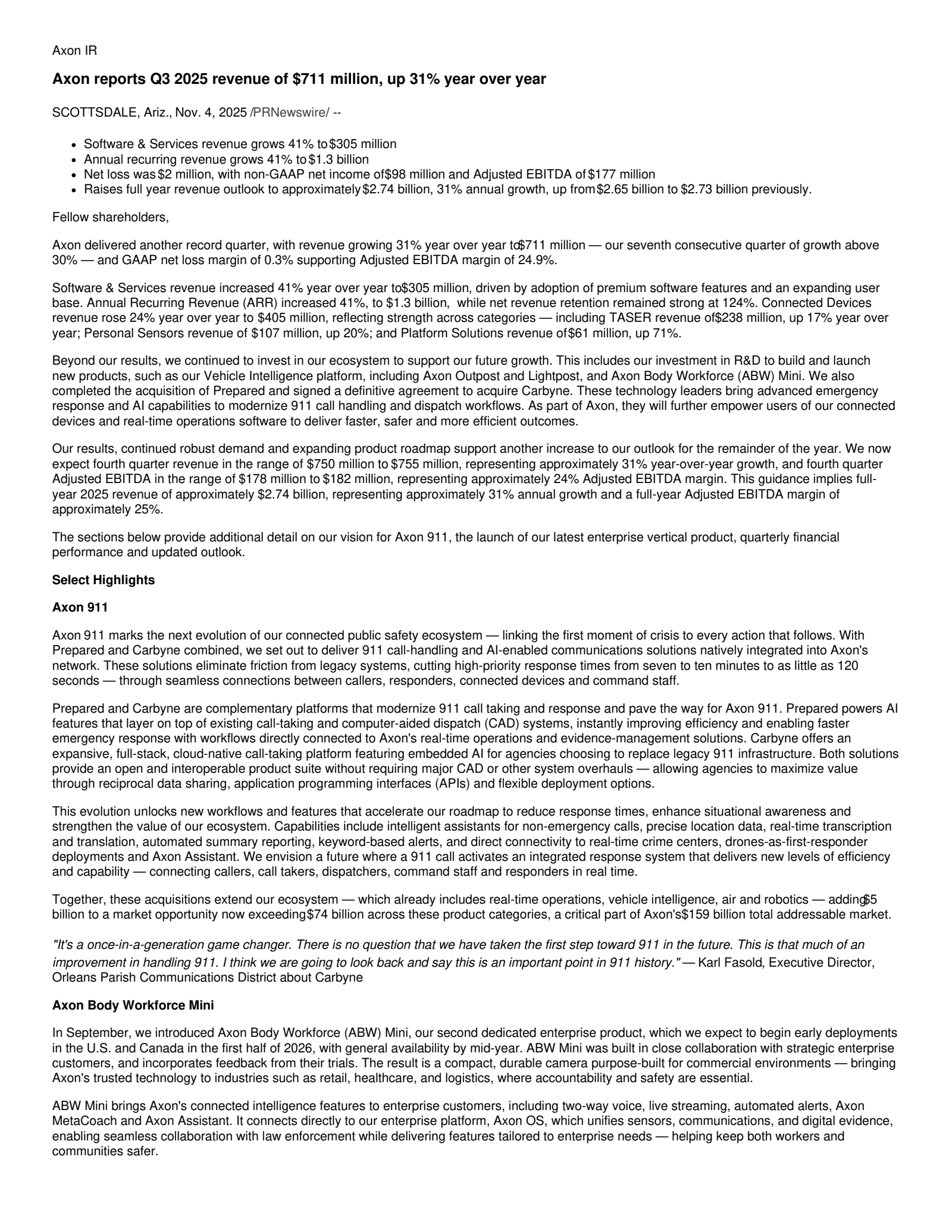 Axon Enterprise's Q3 2025 Earnings Release