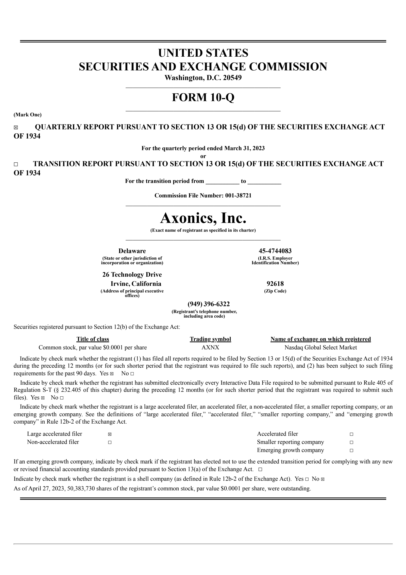 Axonics' Q1 2023 Quarterly report