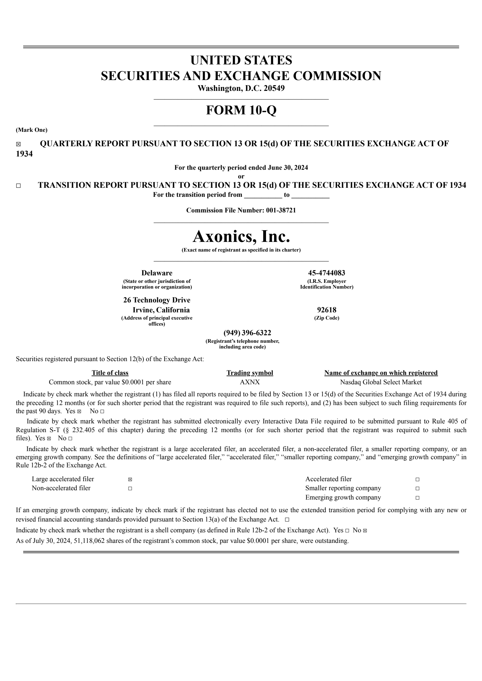 Axonics' Q2 2024 Quarterly report