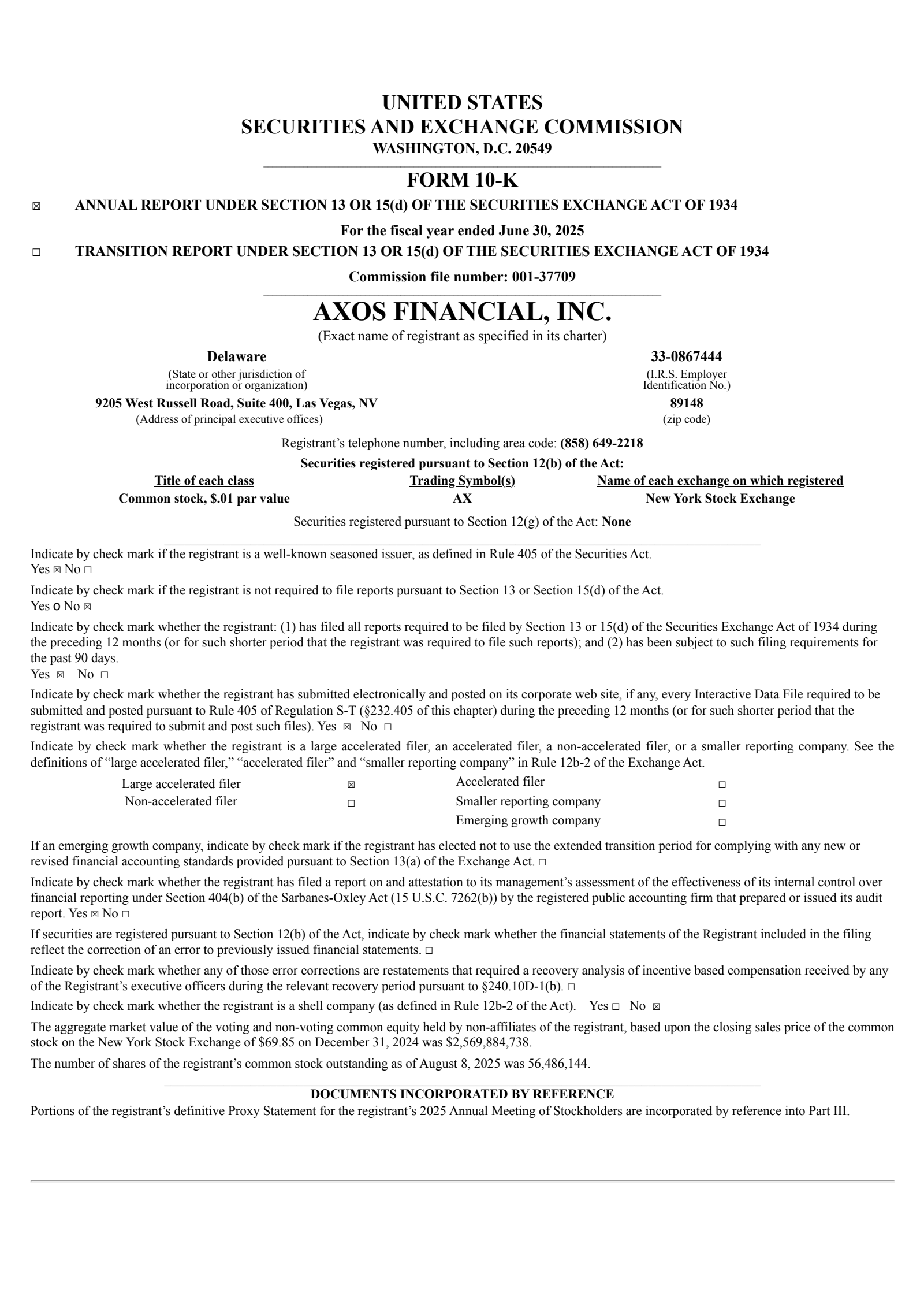 AXOS FINANCIAL's Q4 2025 Annual report