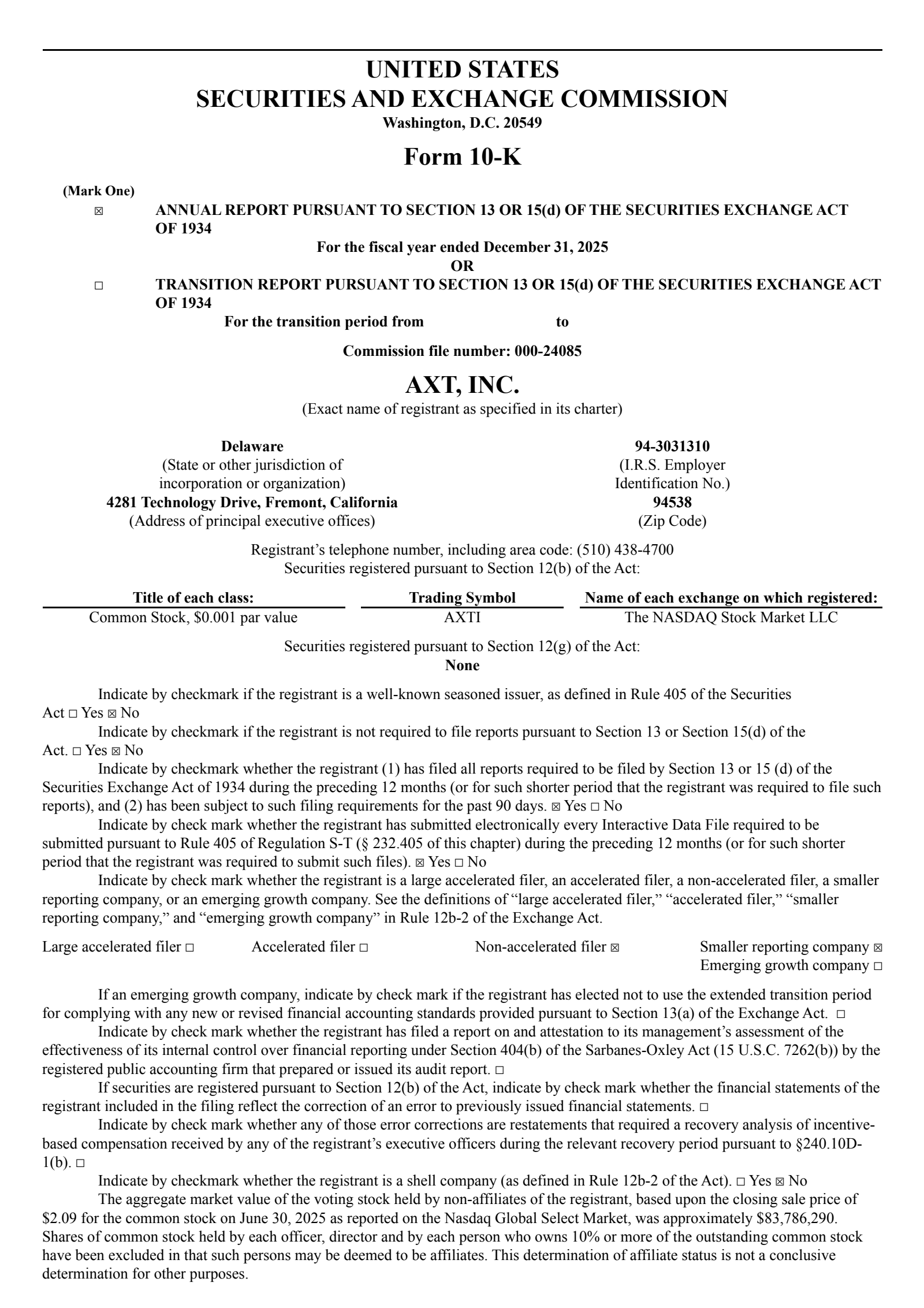 AXT's Q4 2025 Annual report