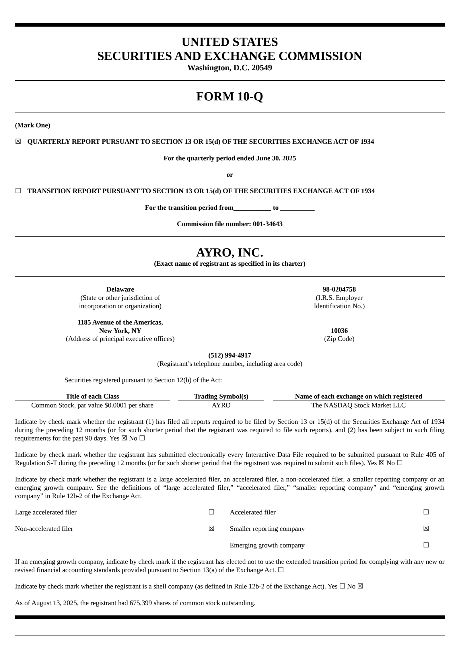 AYRO's Q2 2025 Quarterly report