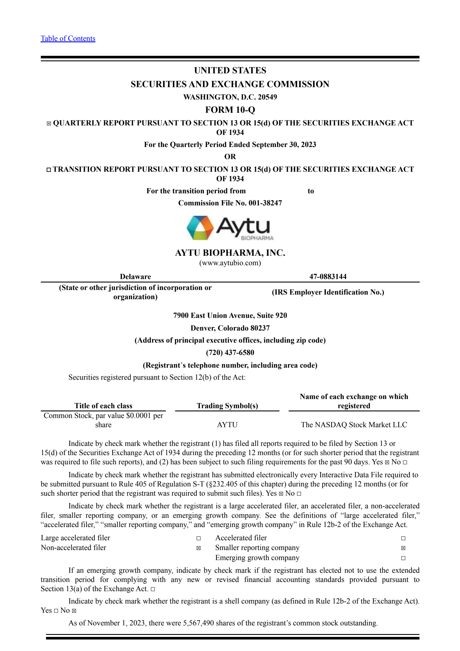 Aytu BioPharma's Q1 2024 Quarterly report