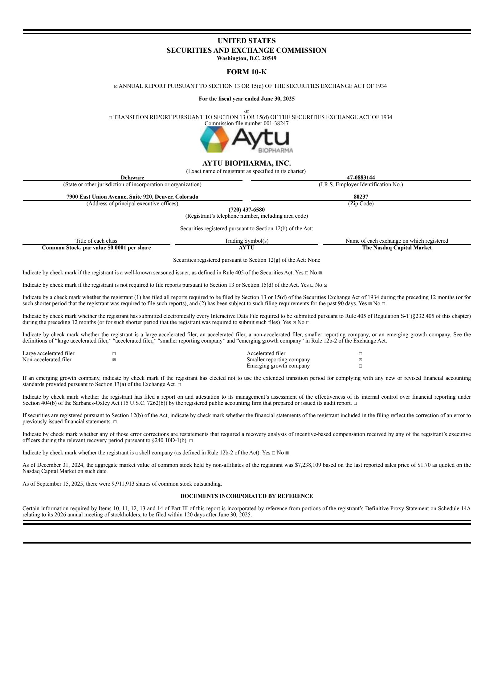 Aytu BioPharma's Q4 2025 Annual Report