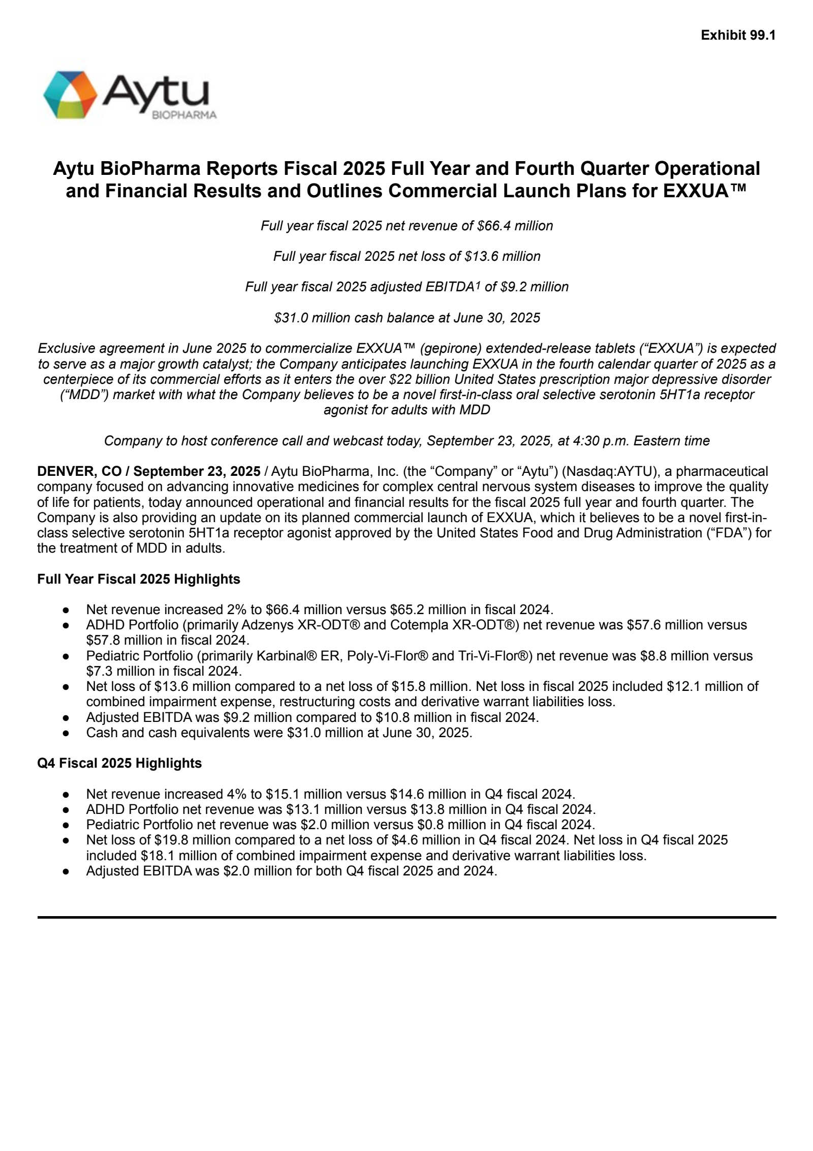 Aytu BioPharma's Q4 2025 Earnings Release