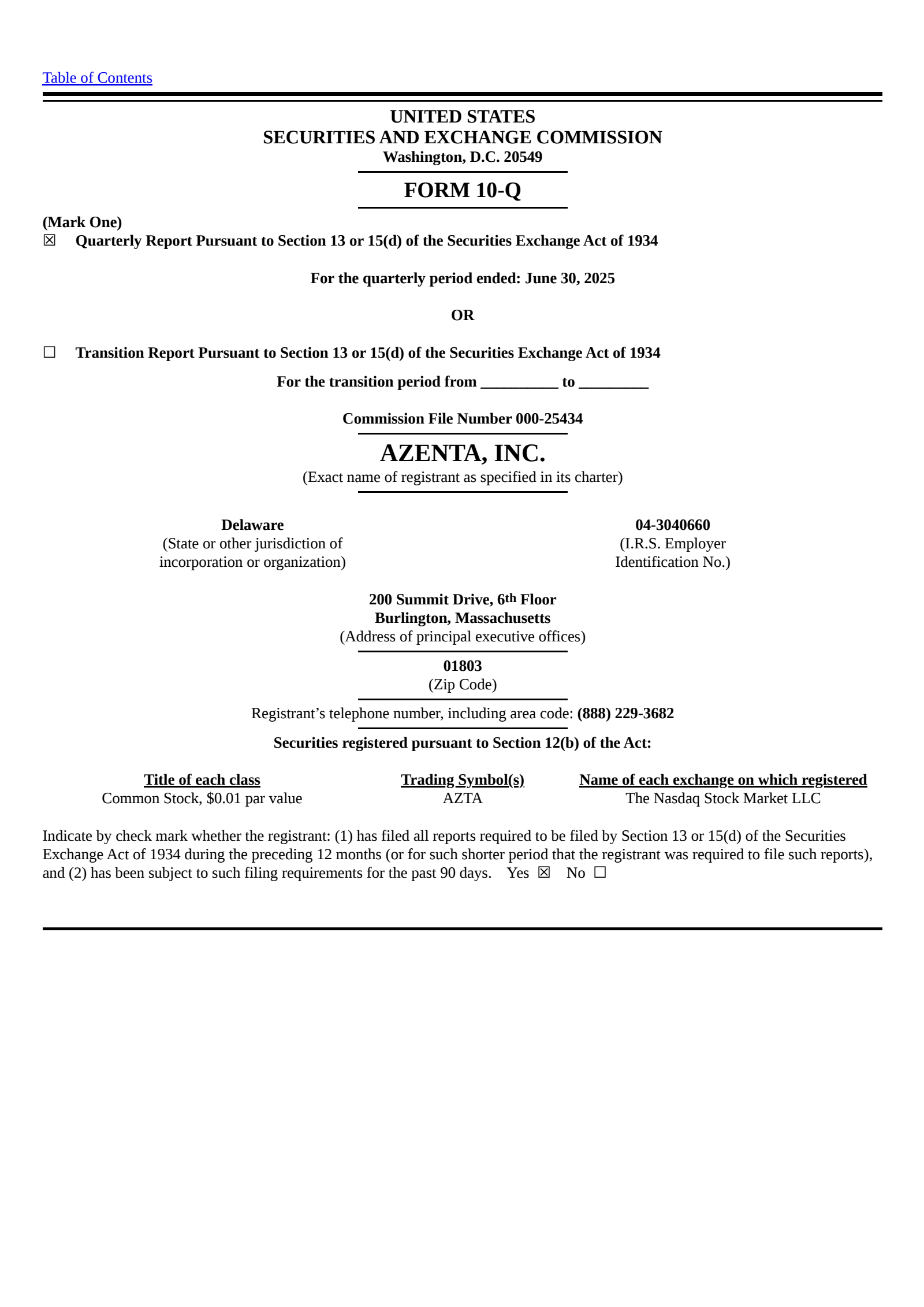Azenta's Q3 2025 Quarterly report