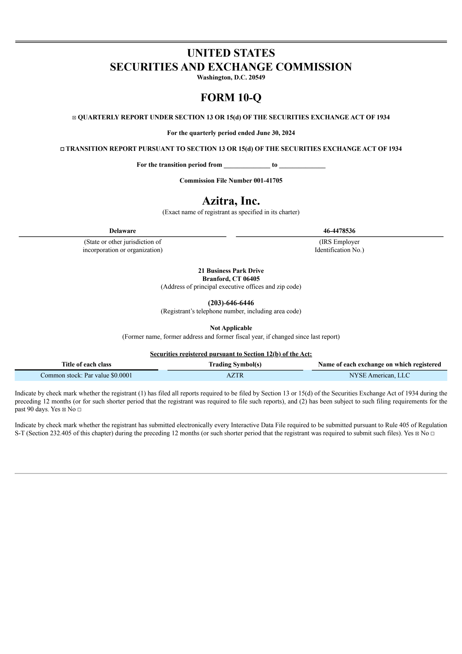 Azitra's Q2 2024 Quarterly report