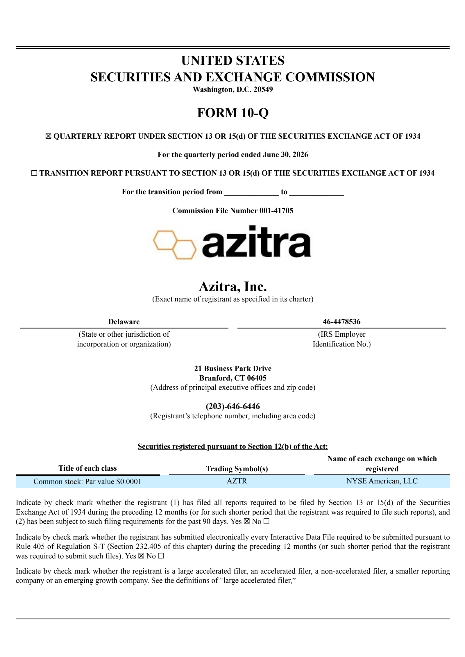Azitra's Q2 2026 Quarterly report