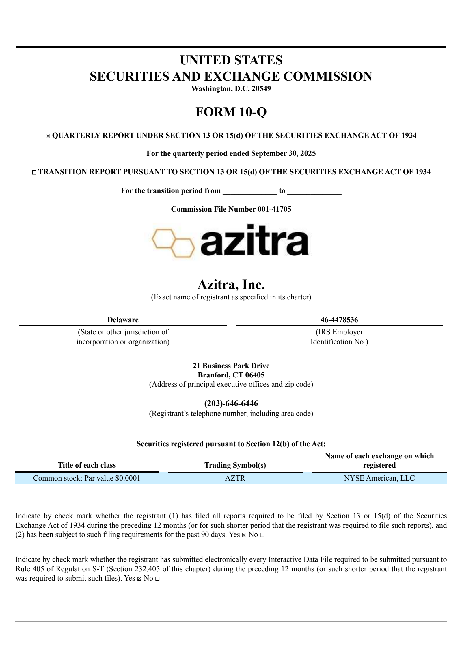 Azitra's Q3 2025 Quarterly report