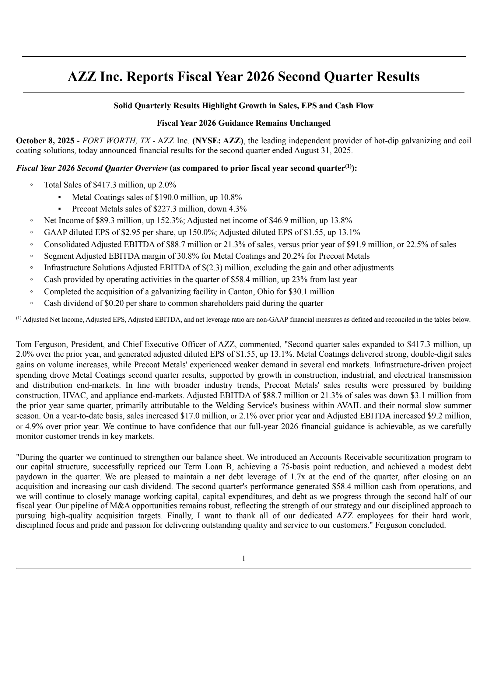 AZZ's Q2 2026 Earnings Release