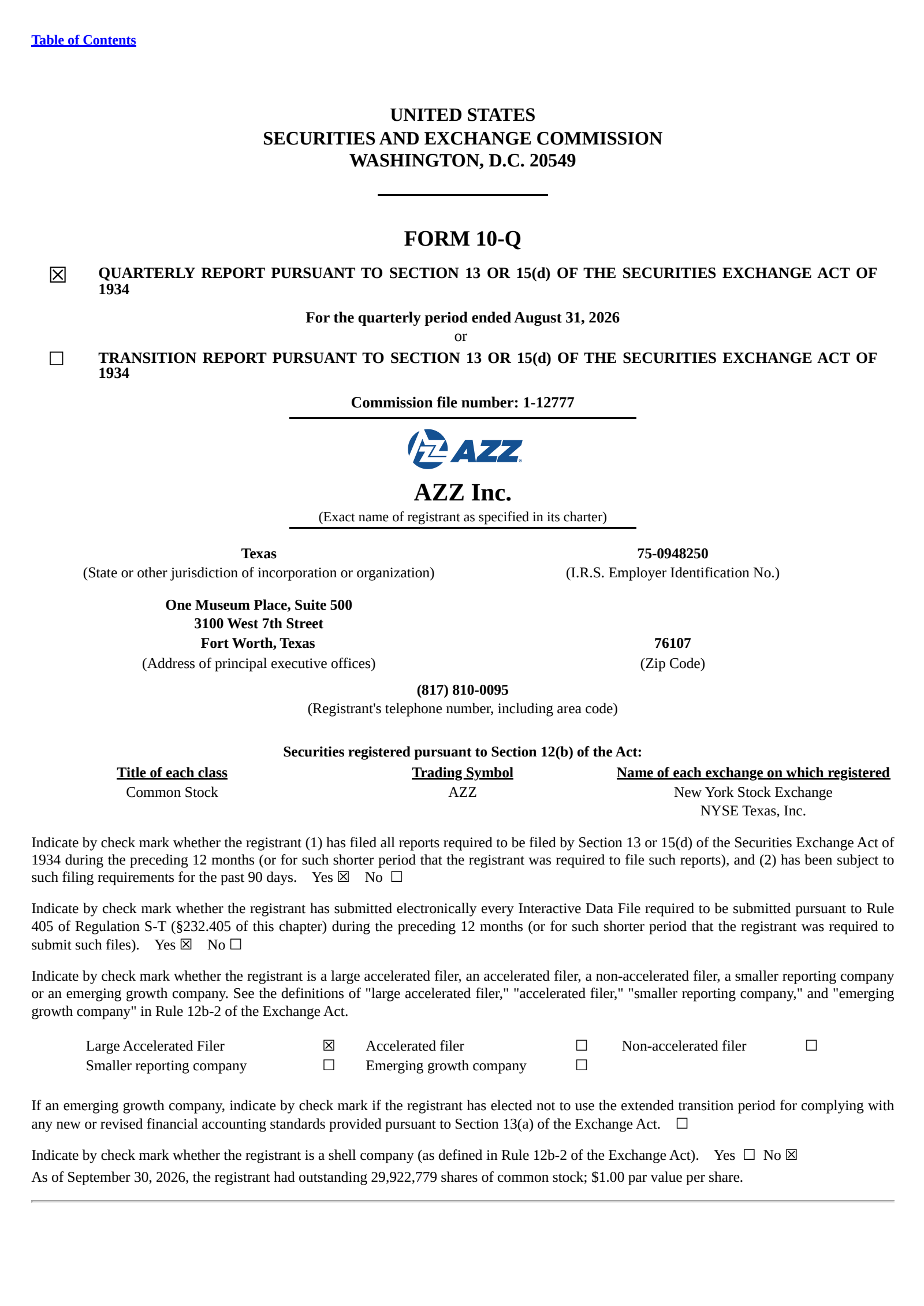 AZZ's Q2 2027 Quarterly report