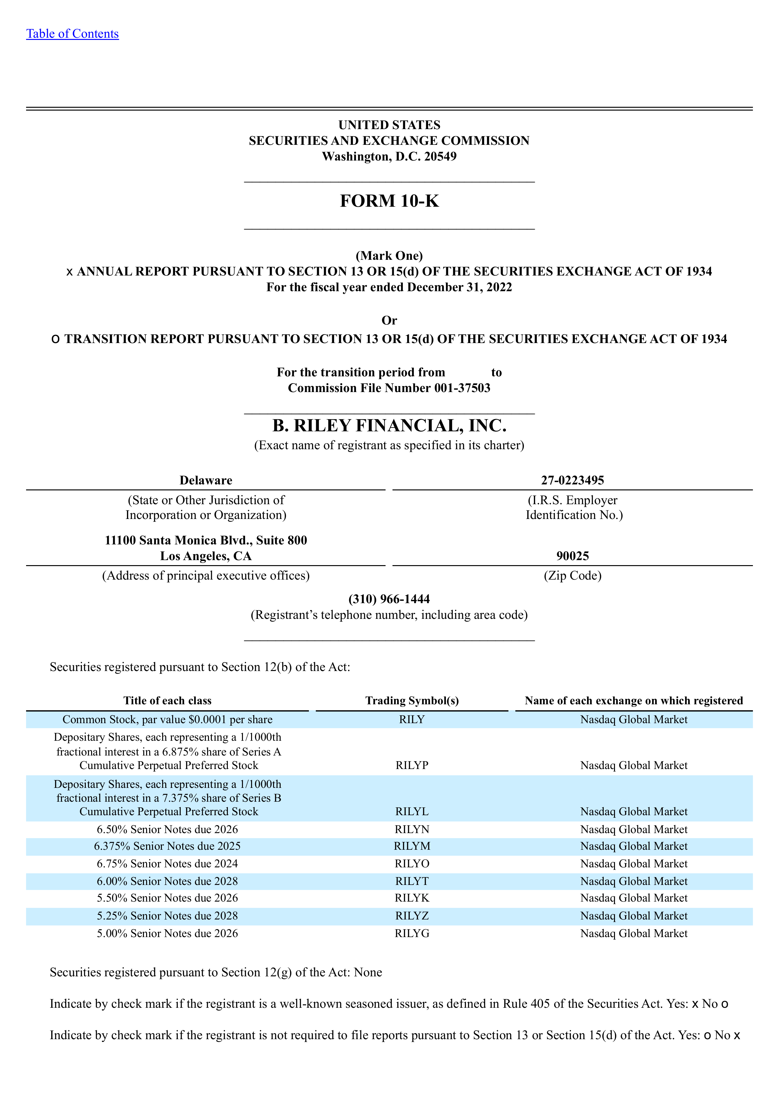 B. Riley Financial's Q4 2022 Annual report