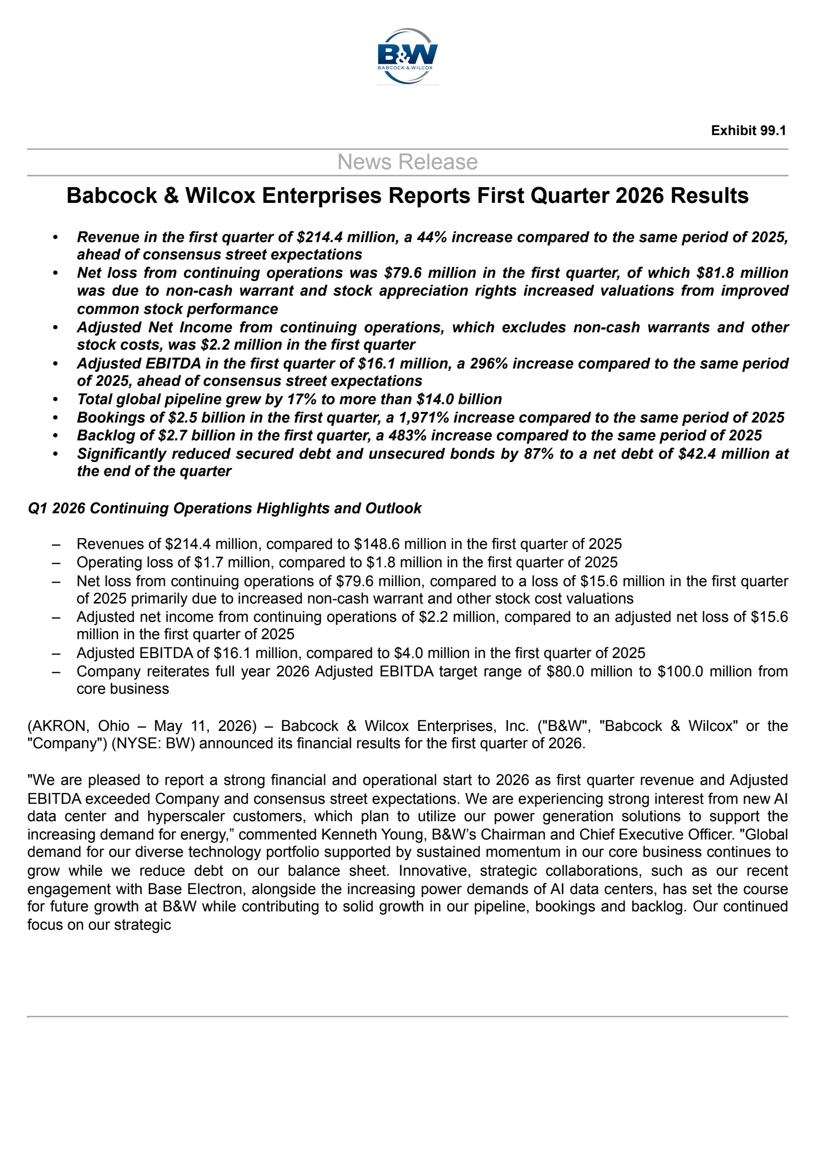 Babcock's Q1 2026 Press Release