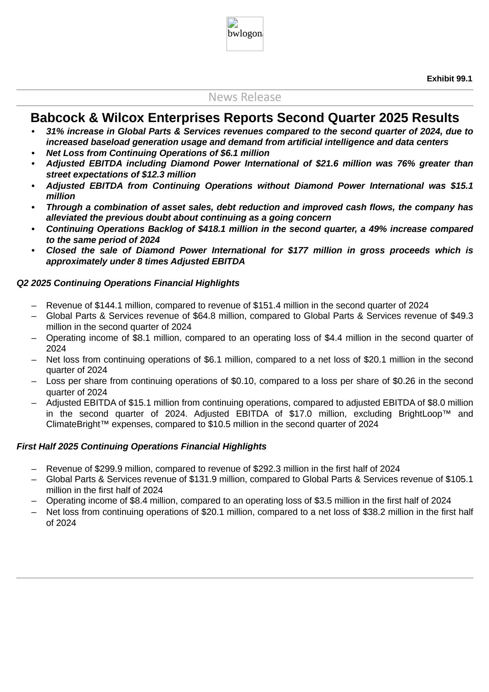 Babcock's Q2 2025 Press Release