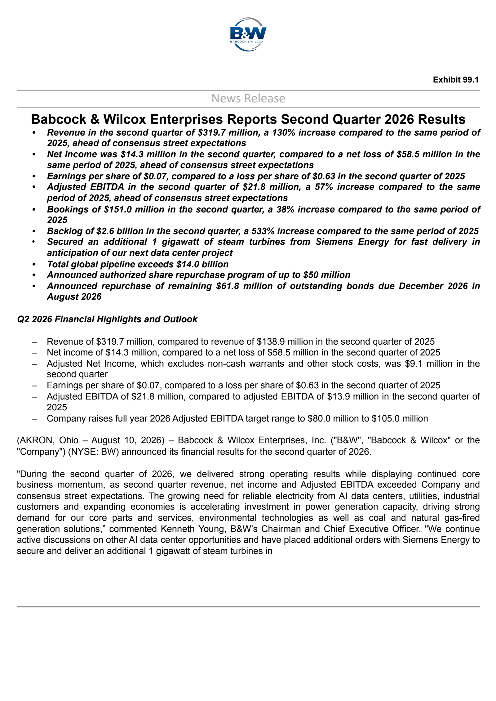 Babcock's Q2 2026 Press Release