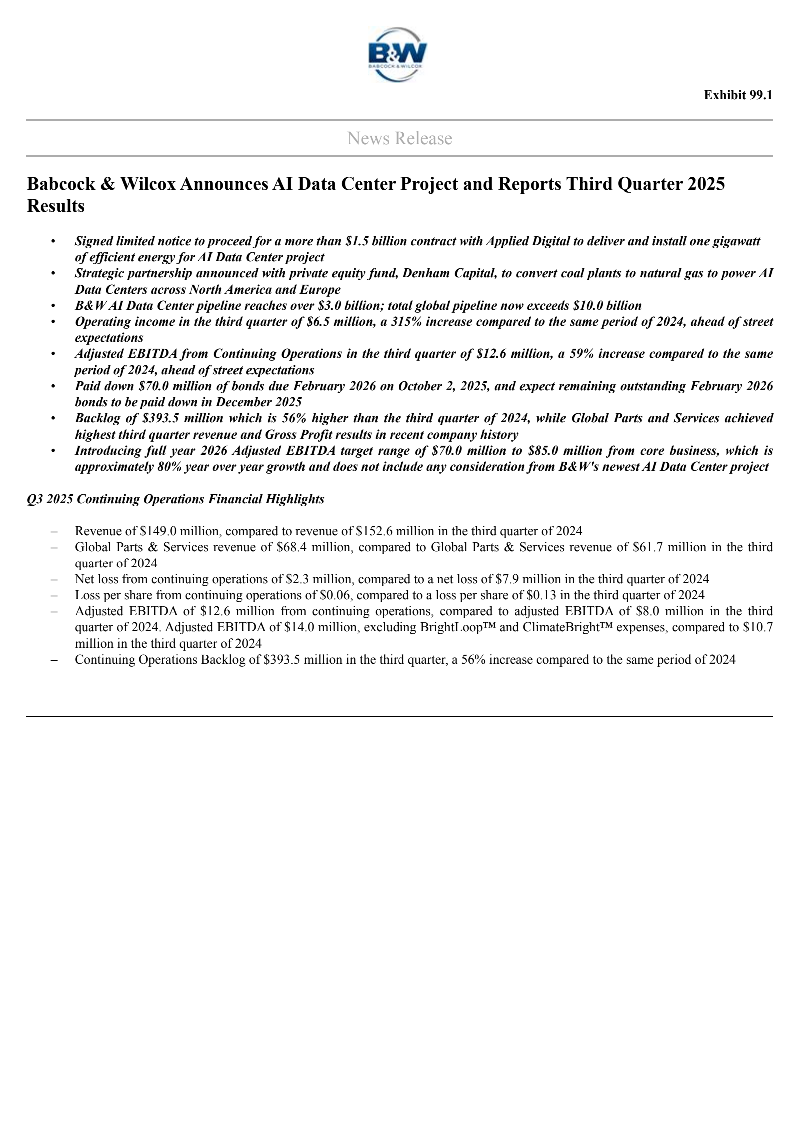 Babcock's Q3 2025 Earnings Release