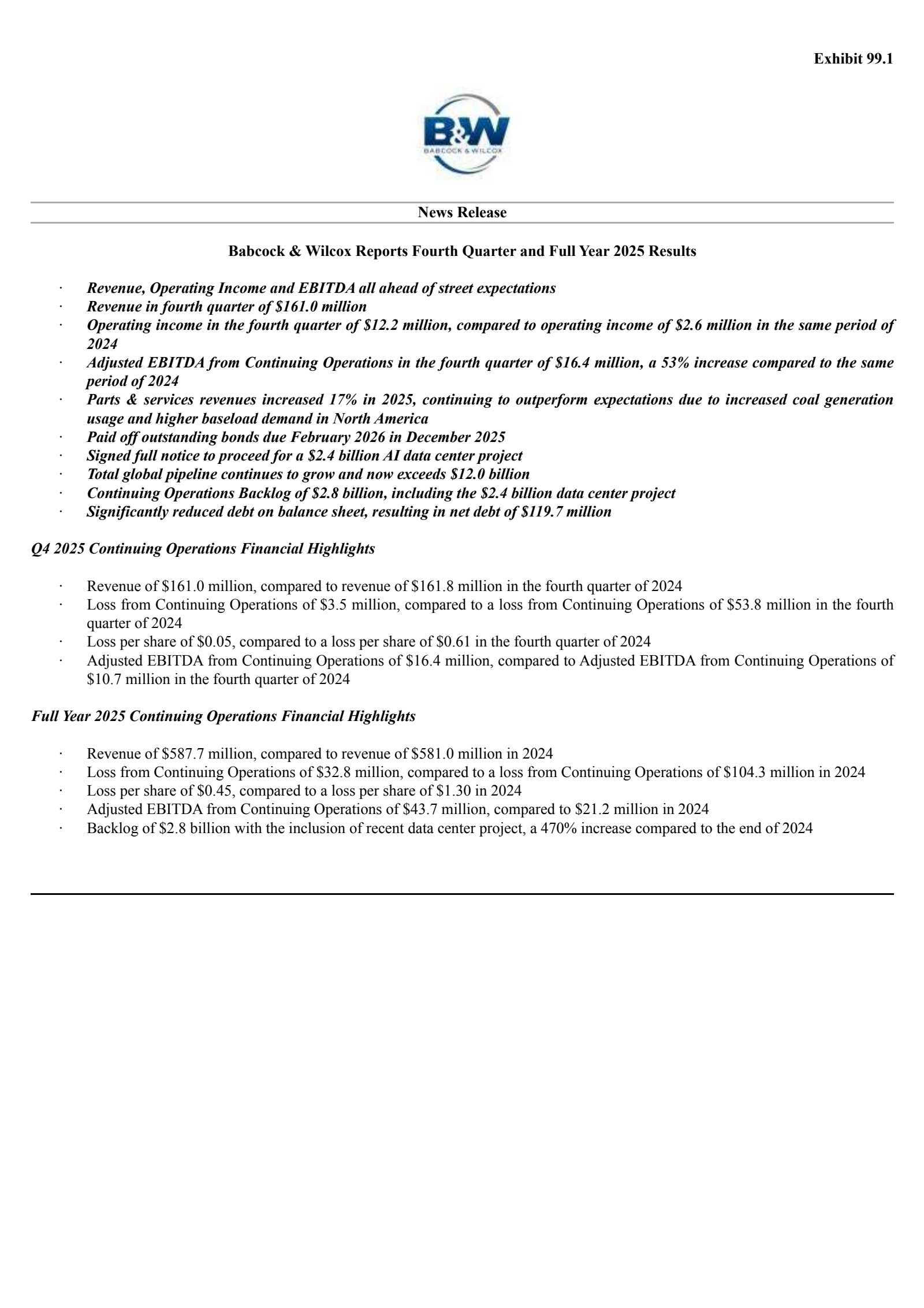 Babcock's Q4 2025 Press Release